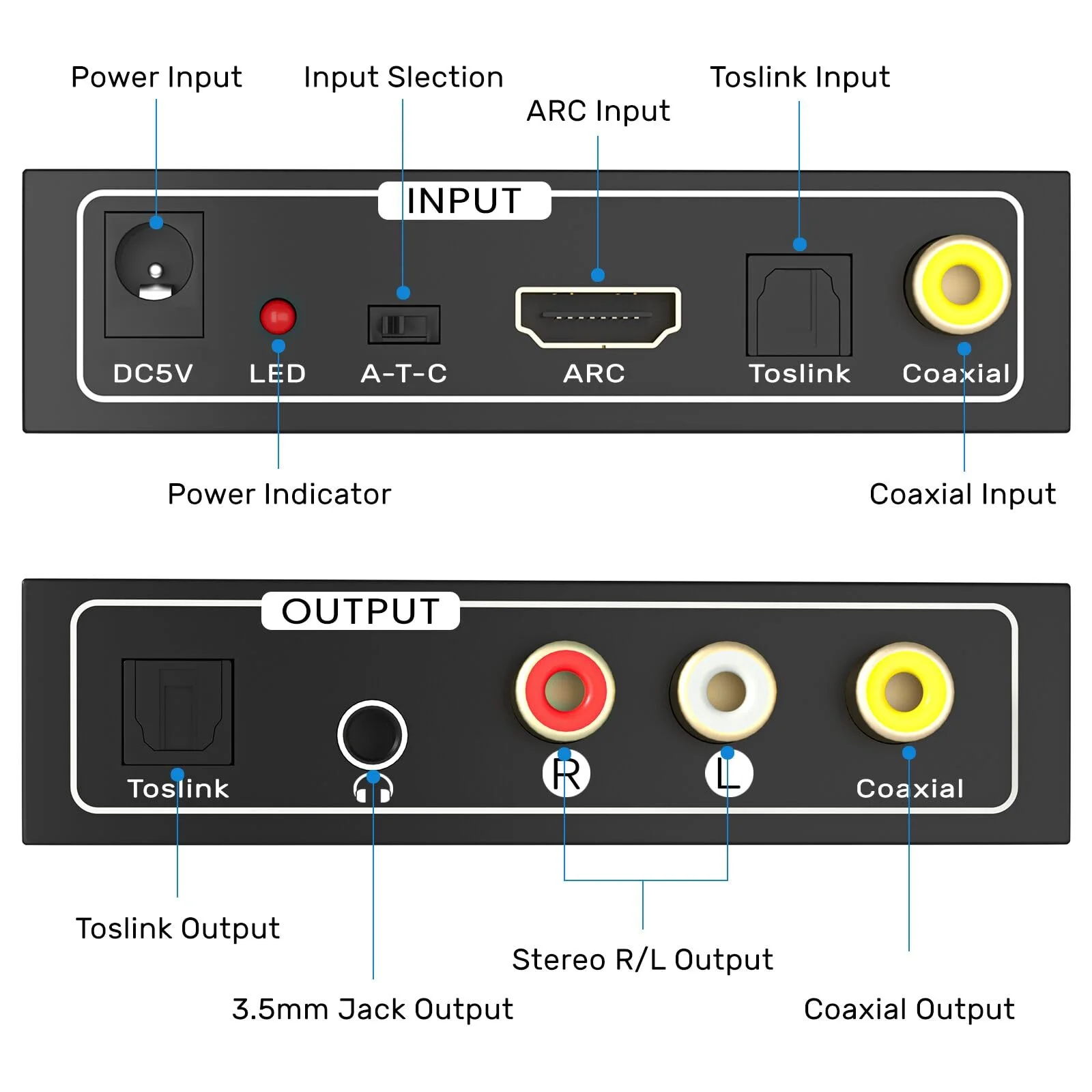 HDMI ARC Audio Extractor, AMANKA Digital HDMI ARC zu SPDIF Koaxial Optical Cinch L/R Stereo Ausgang 3,5mm 192KHz DAC Converter Optical Digital HDMI Audio auf Analog für TV DVD PS4 Blu-ray USW ARC-T1 - Image 3