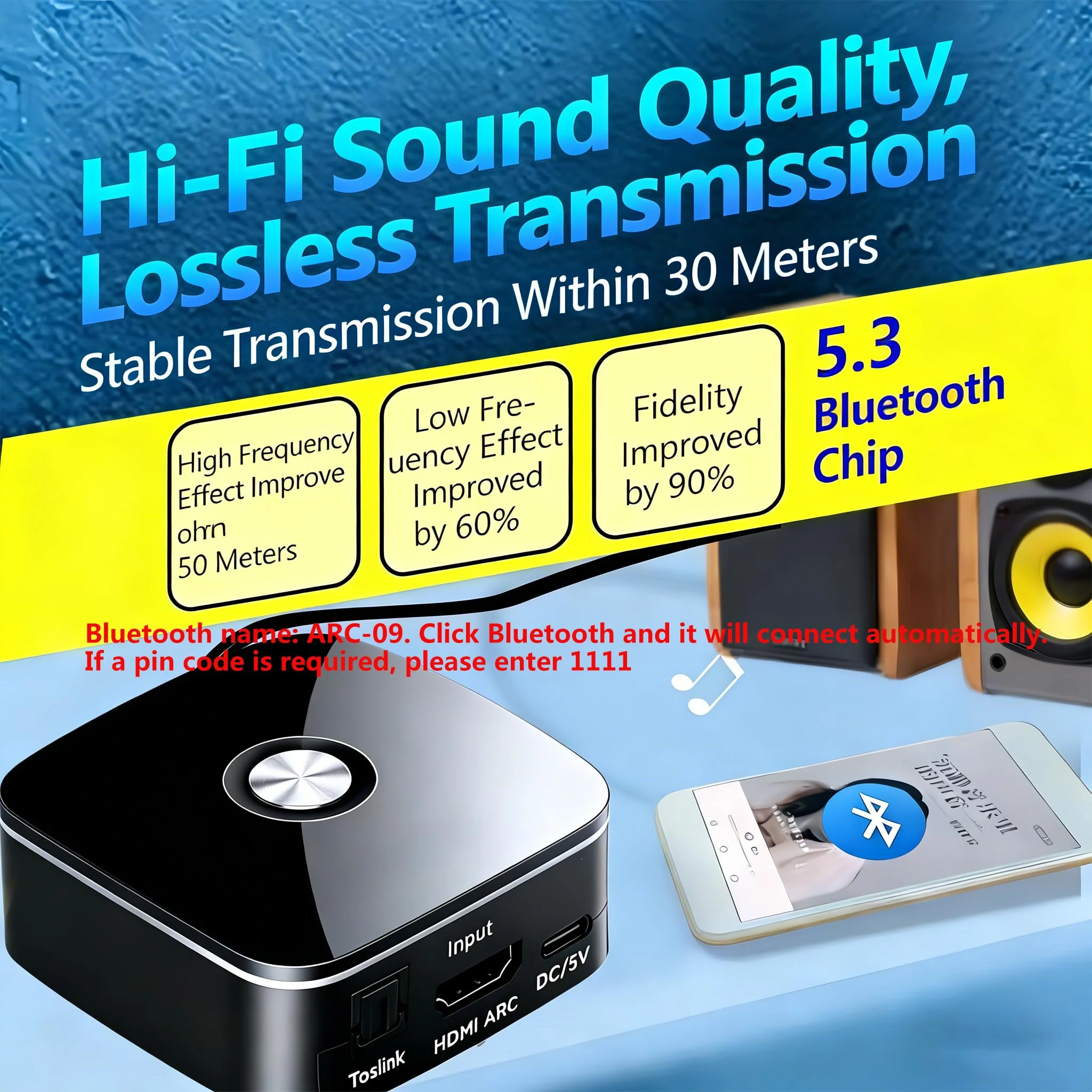 HDMI ARC Audio Extractor Converter,with Bluetooth 5.3 Audio Receiver Digital to Analog Audio Converter, SPDIF/HDMI ARC RCA Adapter with Button Control for Stereo L/R 3.5mm Jack for TV - Image 6
