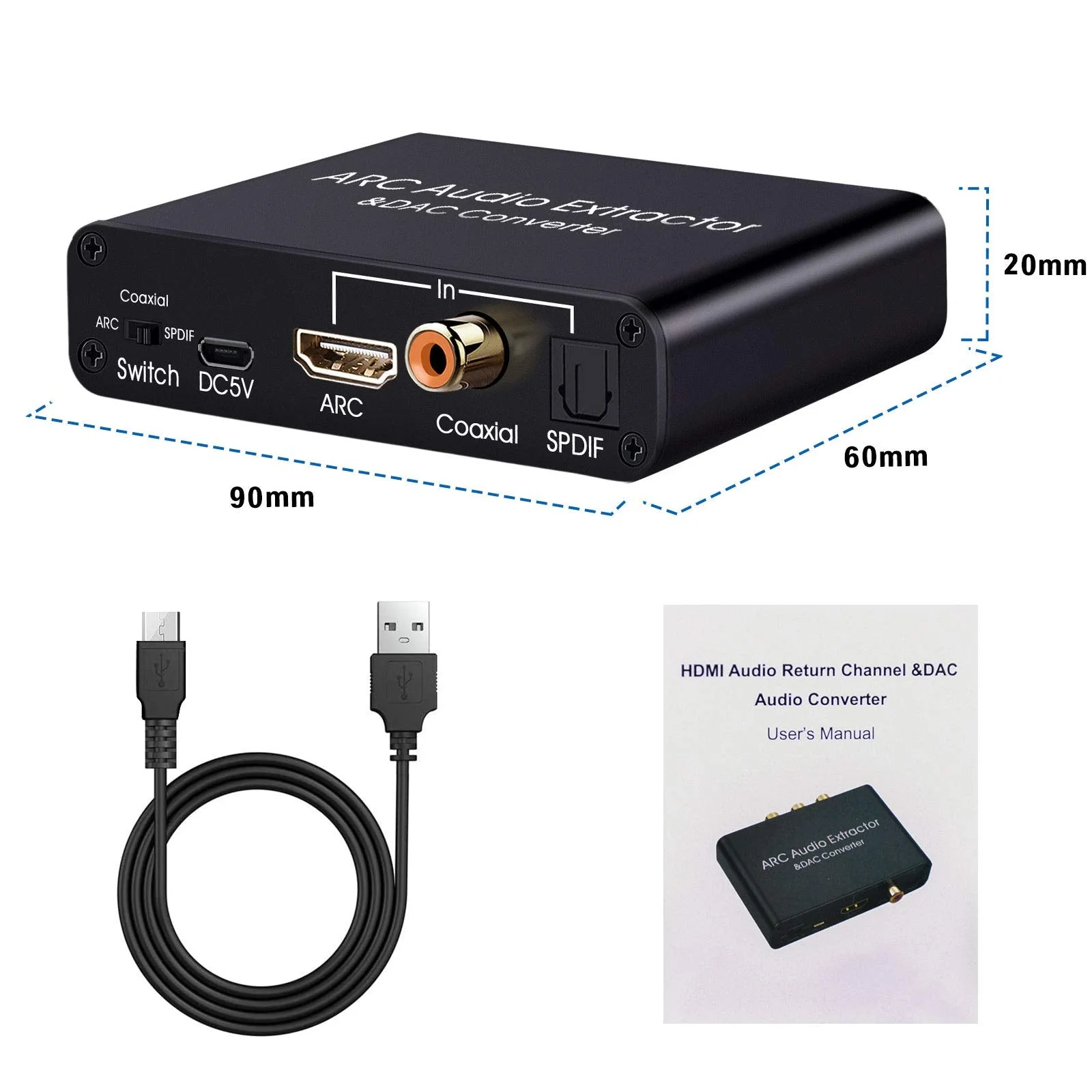 HDMI ARC Audio Extractor, Tendak 192KHz ARC Audio Extractor DAC Converter, Digital to Analog Audio Converter, Optical/SPDIF Coaxial HDMI ARC to Optical/SPDIF Coaxial Stereo L/R 3.5mm Jack for TV - Image 8