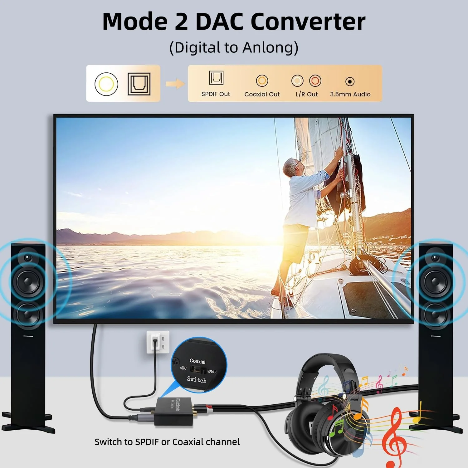 HDMI ARC Audio Extractor, XinYaa 192KHz ARC Audio Extractor DAC Converter, Digital to Analog Audio Converter, Optical/SPDIF Coaxial HDMI ARC to Optical/SPDIF Coaxial Stereo L/R 3.5mm Jack for TV ARC-02 1 - Image 3