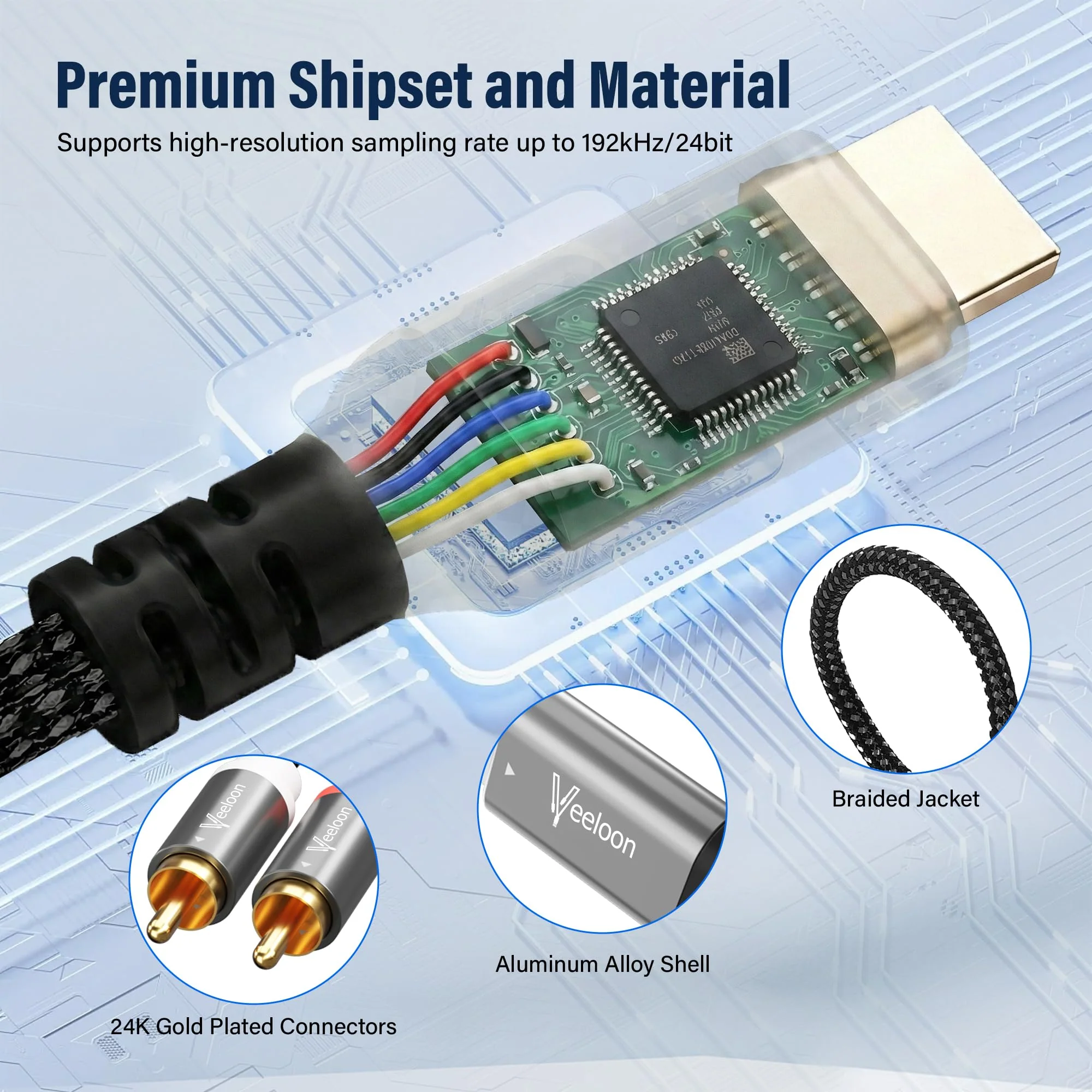 HDMI ARC to 2 RCA Audio Extractor Converter Cable 8 FT for TV to Soundbar,USB Powered ARC/eARC to Dual L/R Stereo RCA Male Adapter Splitter,192KHz PCM for Sound System Speaker Amplifier,Plug & Play 8FT - Image 3