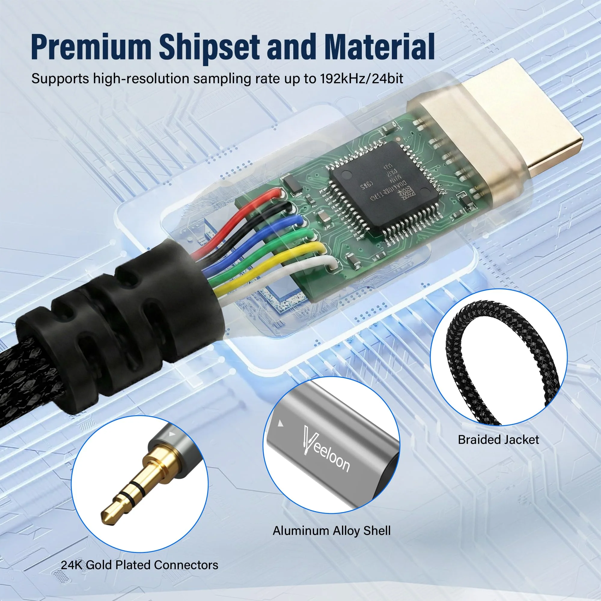 HDMI ARC to 3.5mm AUX Audio Extractor Converter Cable 3 FT, USB Powered ARC/eARC to Stereo Male Adapter Splitter,192KHz PCM for TV Sound System Speaker Soundbar Home Theater Amplifier,Plug & Play 3FT - Image 3