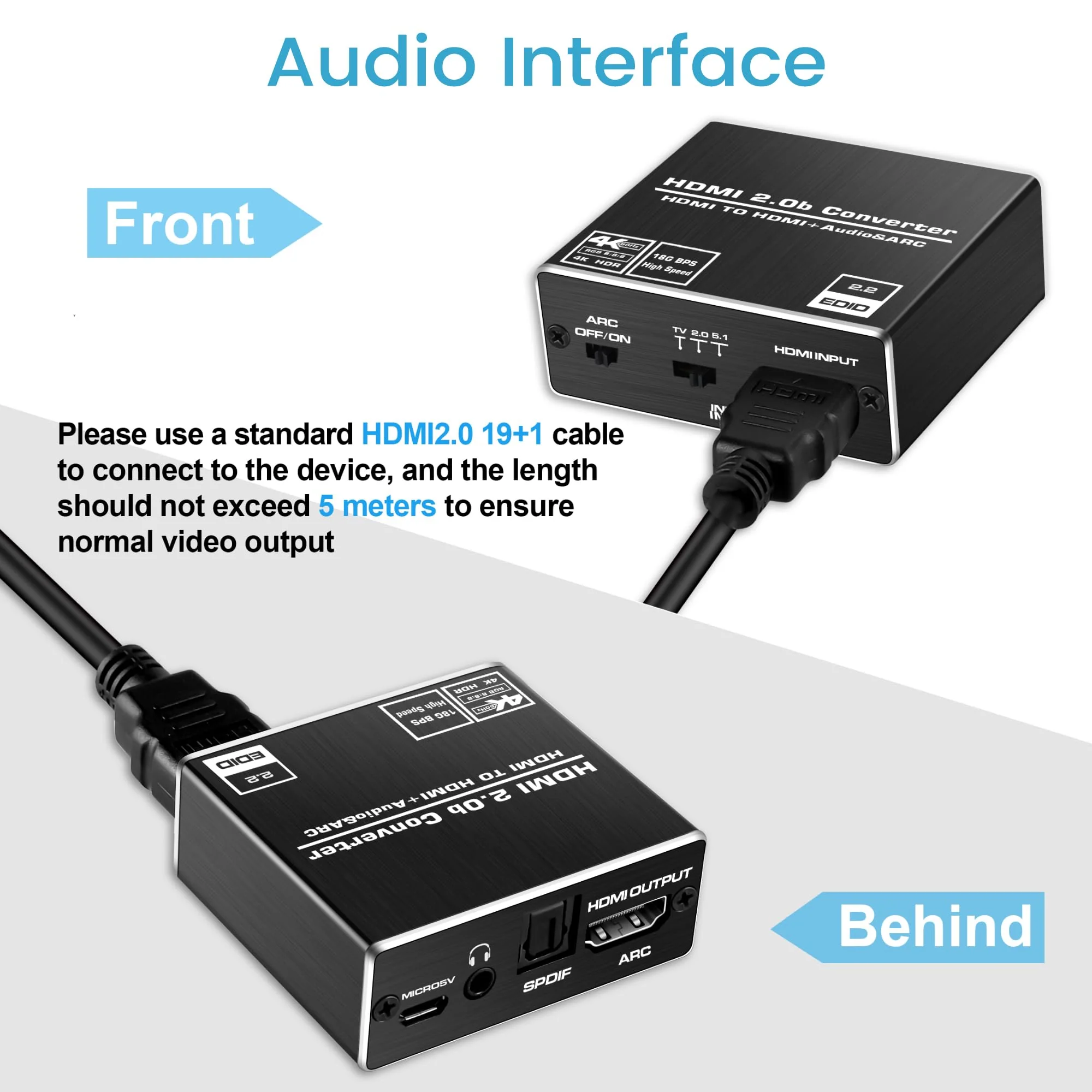 HDMI ARC to Optical Audio Adapter, NEWCARE 4K@60Hz HDMI Audio Splitter Converter, HDMI to HDMI+Optical Toslink SPDIF+3.5mm Jack AUX Audio Out, Metal HDMI Audio Extractor Support Blue-Ray Play Soundbar - Image 6