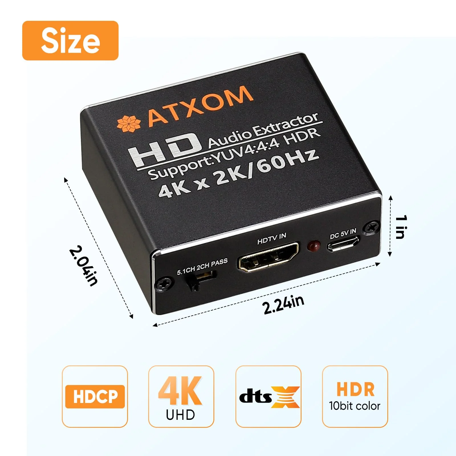 HDMI Audio Extractor 4K 60Hz HDMI to Optical SPDIF + 3.5mm AUX RCA Stereo Audio Splitter Converter Supports HDR10, HDMI 2.0, HDCP, 1080P, Digital DTS, 5.1 Sound Channels, PCM, EDID - Image 7
