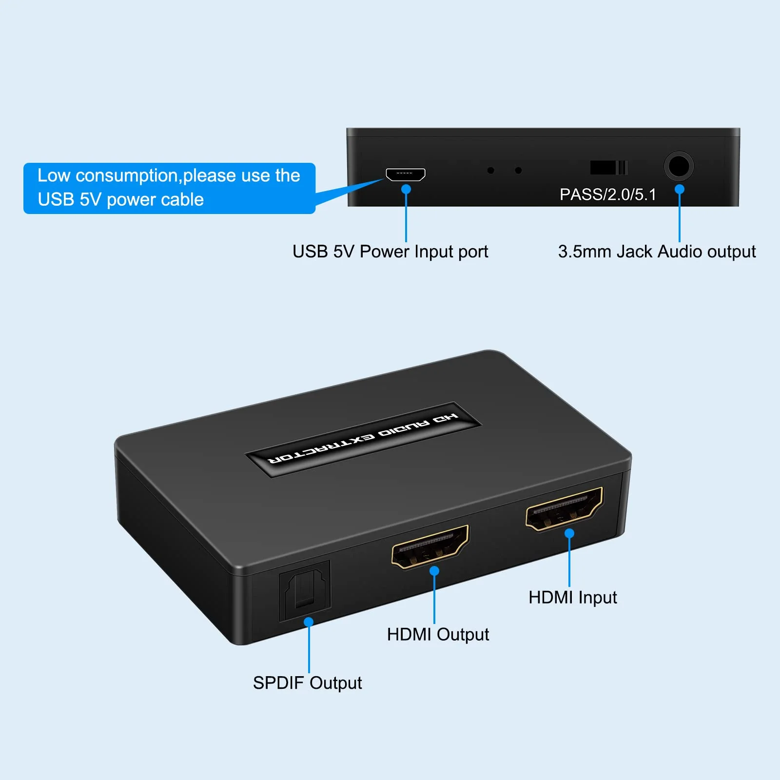 HDMI Audio Extractor Splitter hdmi to hdmi 3.5mm Audio Adapter Converter with Spdif Output Support 1080P 3D Compatable for PS4 Fire Stick Blu-Ray Player etc. - Image 2