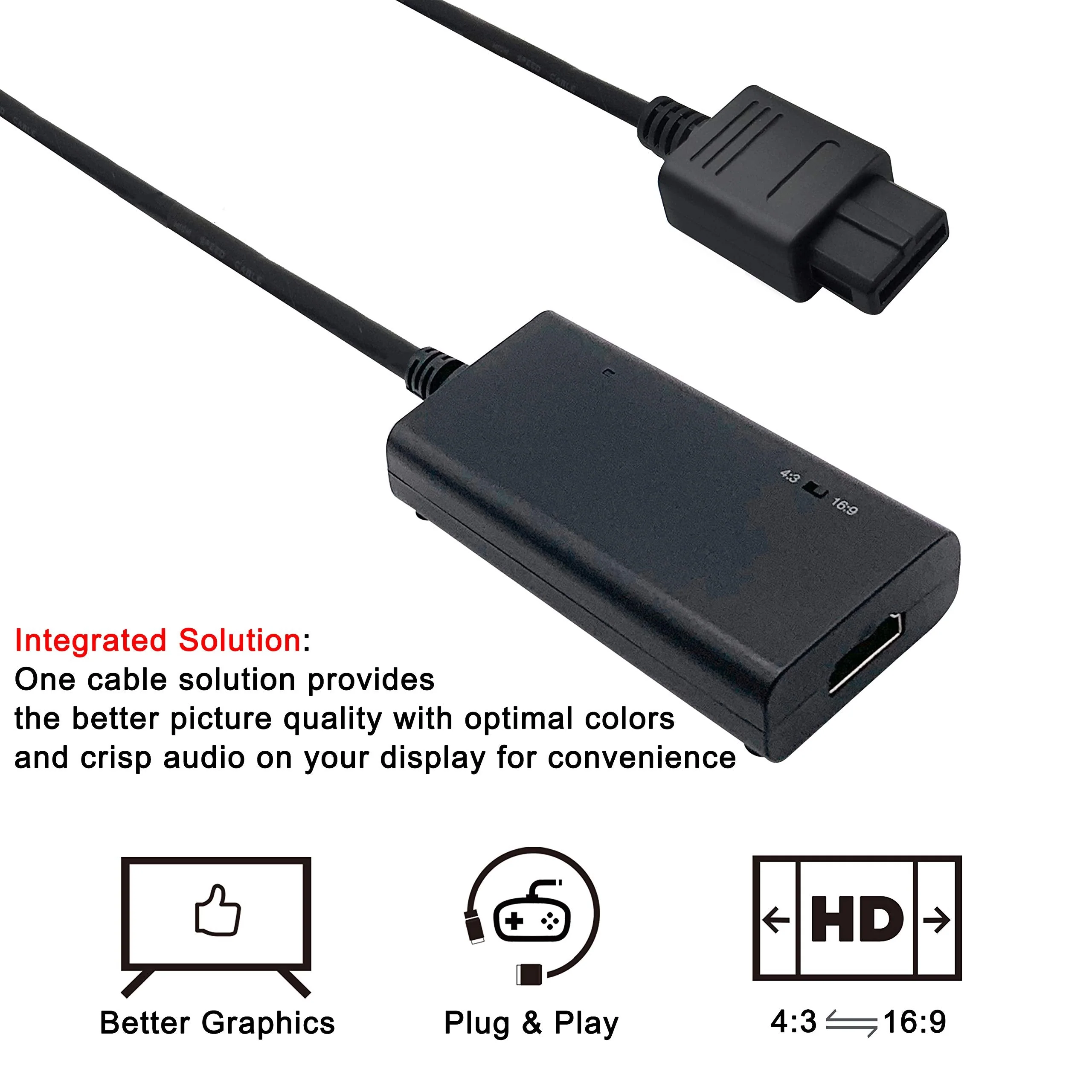 HDMI Cable for Nintendo Gamecube, Nintendo 64 N64, Super Nintendo SNES (3-in-1), GameCube/SNES/N64 to HDMI Adapter with S-Video Signal Output (Better Video Quality), HD Converter with 4:3/16:9 Switch - Image 3