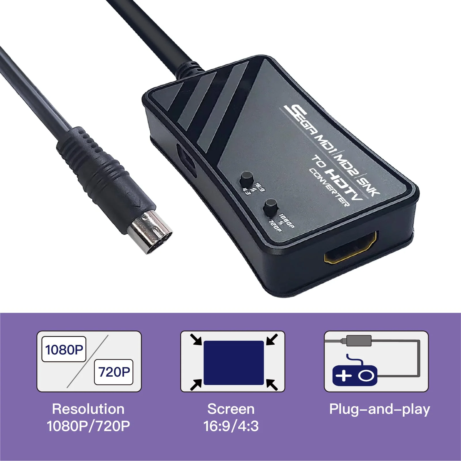 HDMI Cable for Sega Genesis MD1/MD2,SNK Consoles, Supports 1080P/720P Switching and Aspect Ratio Switching 16:9/4:3. - Image 4
