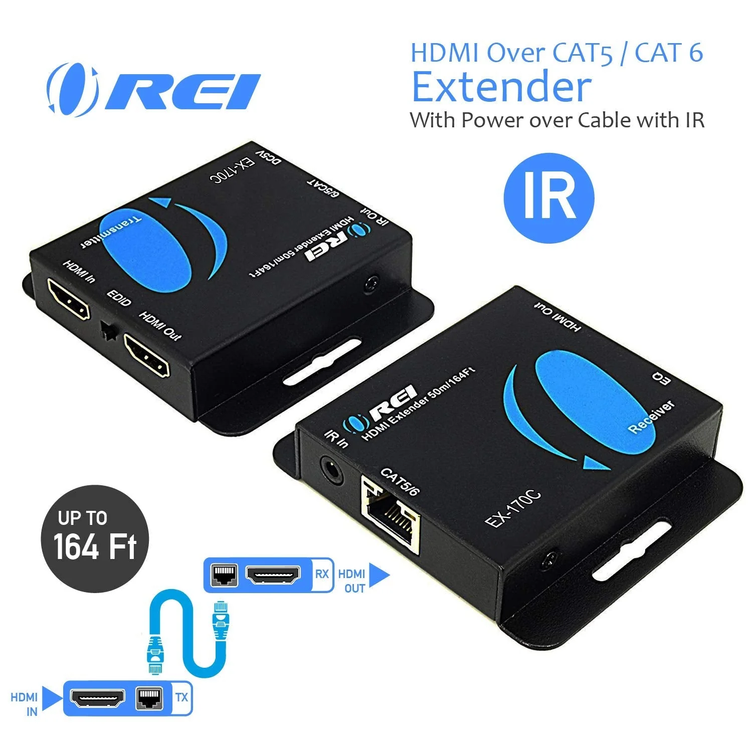 HDMI Extender Over CAT5/CAT6 by OREI with IR Upto 164 Feet - Loop Out - 1080P Full HD Signal Distribution (EX-170C) - Image 2