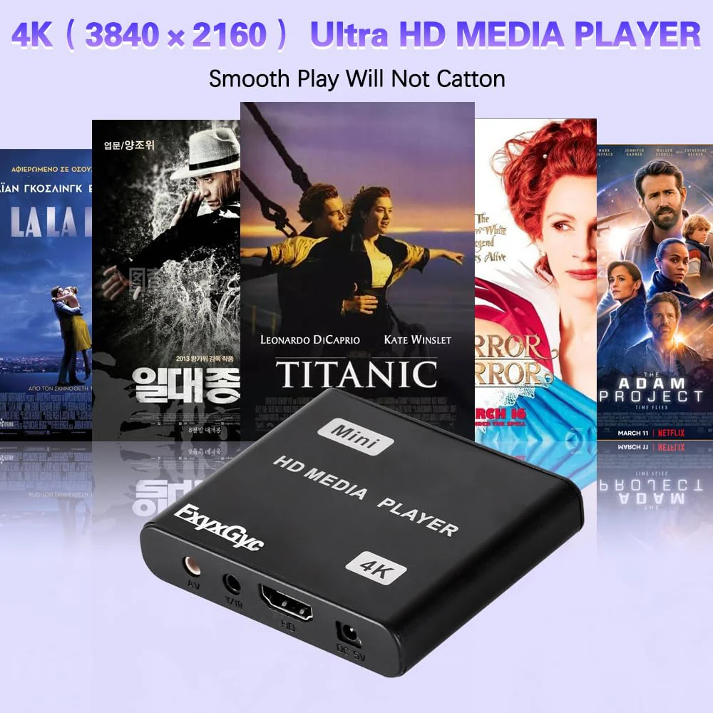 HDMI Media Player, 4K Ultra HD Digital Media Player, Supports USB Drive, SD Card, 4K@30Hz Output,H.265/H.264/AVC Decoding MP4/MKV/MP3/TS/Rmvb/Mov/JPG for Advertising Playback Multimedia TV Playback. Deep black - Image 2