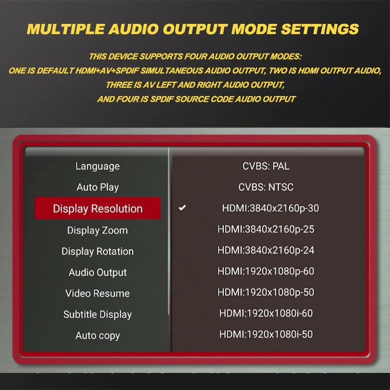 HDMI Media Player, 4K Ultra HD Digital Media Player, Supports USB Drive, SD Card, 4K@30Hz Output,H.265/H.264/AVC Decoding MP4/MKV/MP3/TS/Rmvb/Mov/JPG for Advertising Playback Multimedia TV Playback. Deep black - Image 8