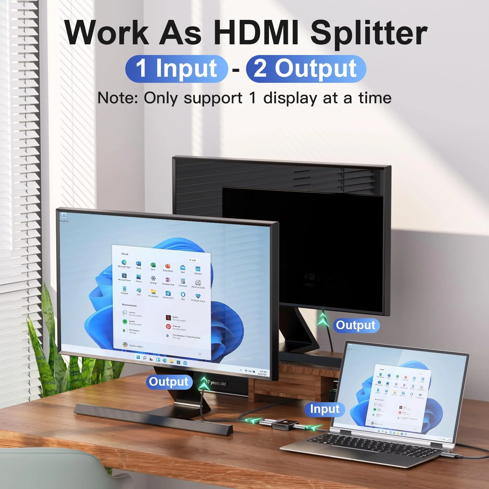 HDMI Splitter 1 in 2 Out 4k@60hz, HDMI Switch 2 in 1 Out with LED Indicators/HDMI Splitter 2 in 1 Out/HDMI Switcher Support 4K 3D HDR for Xbox PS5/4/3/Blu-Ray TV/Player/Laptop PC - Image 2