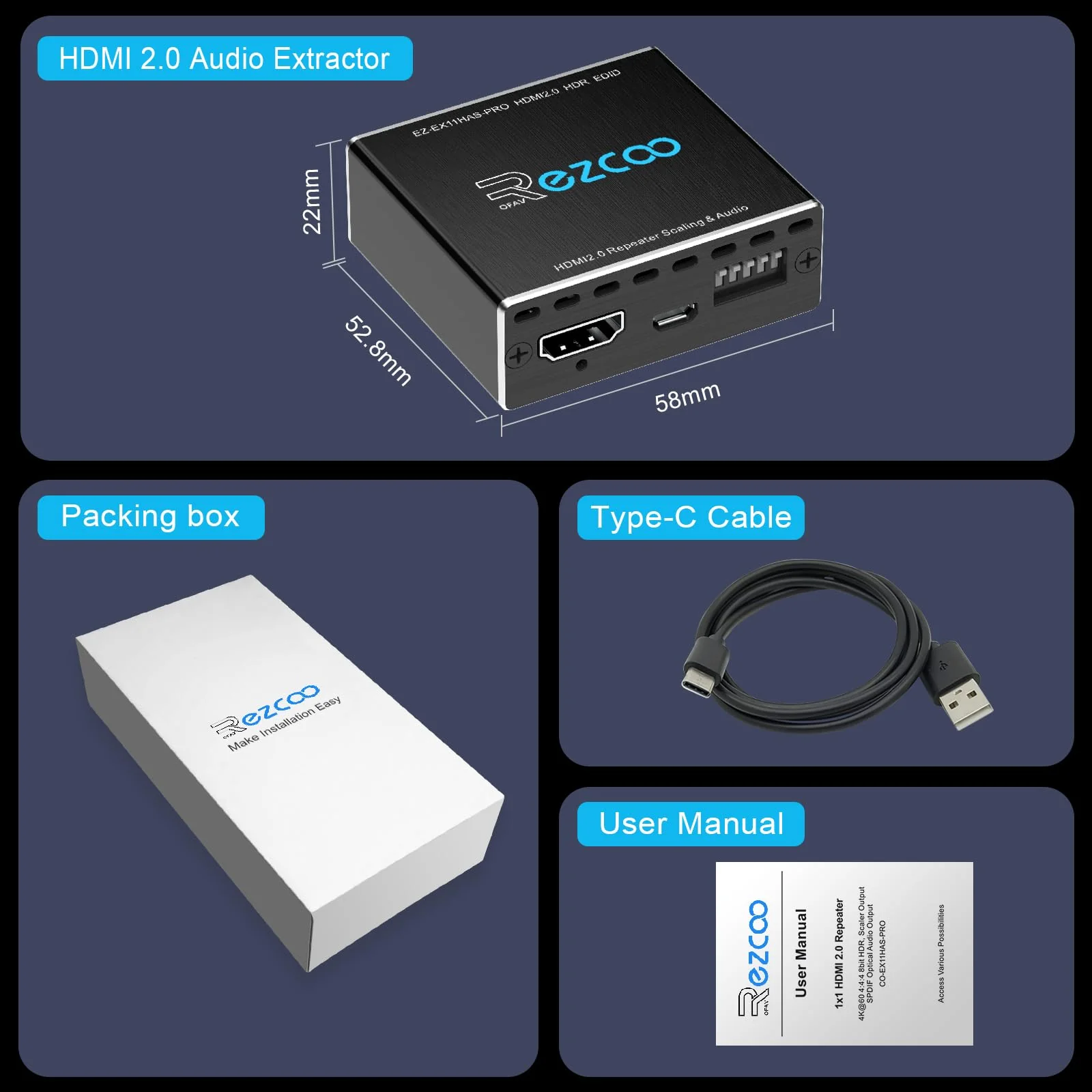 HDMI Splitter 1x1 Audio Extractor 4K 60Hz Atmos CEC EDID/Down-Scale/HDCP Switch Fit Various Video- SPDIF 5.1CH Optical Toslink,Stereo Audio Breakout, HDMI Repeater Digital De-embedder Decoder EX11PRO HDMI 2.0 Audio Extractor - Image 8