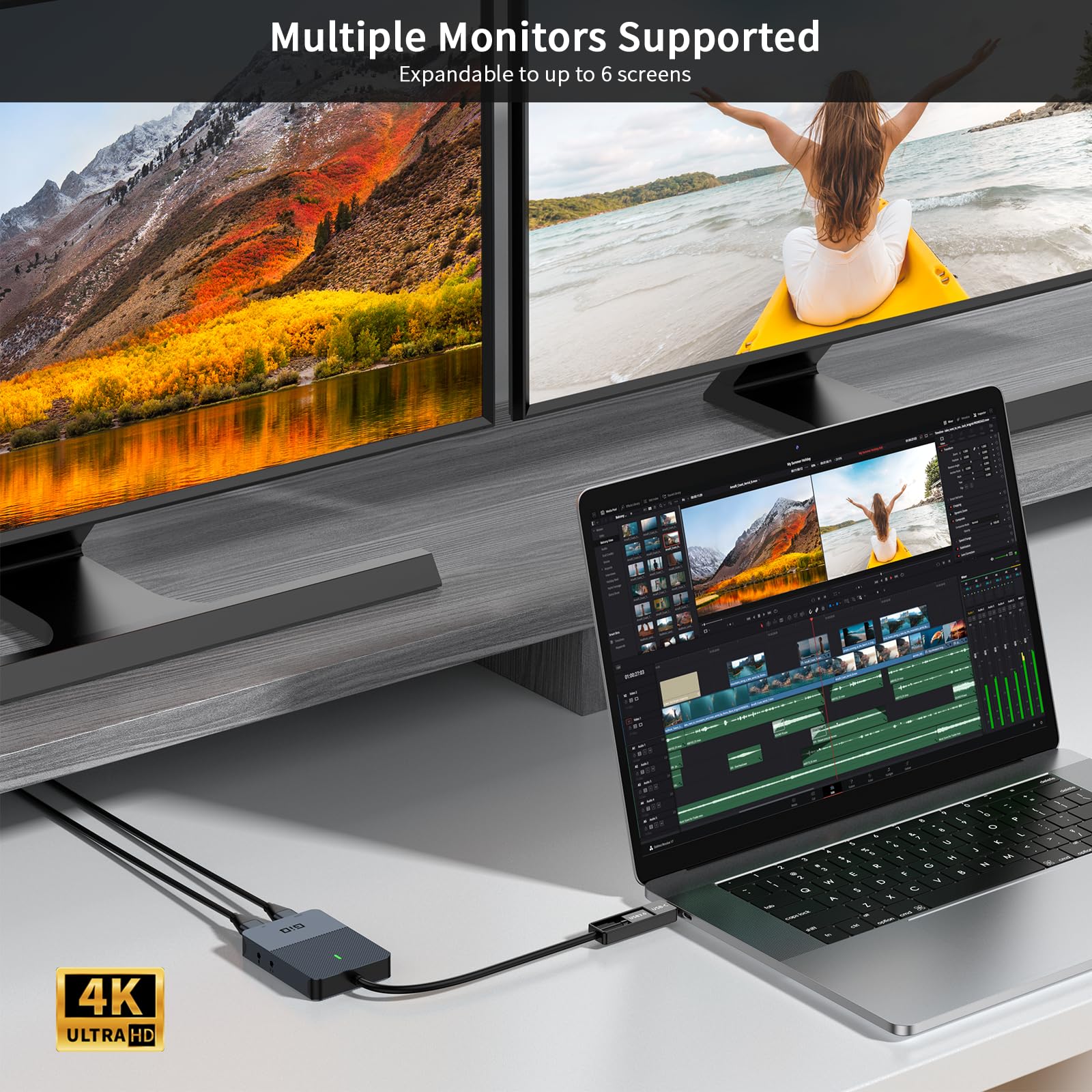 HDMI Splitter Extended Display for Dual Monitor, Dual 2K@60Hz Universal Video Graphics USB to Dual HDMI Adapter for USB A & USB-C Adapter, Compatible with USB 4,Windows and Mac Classic Grey - Image 7