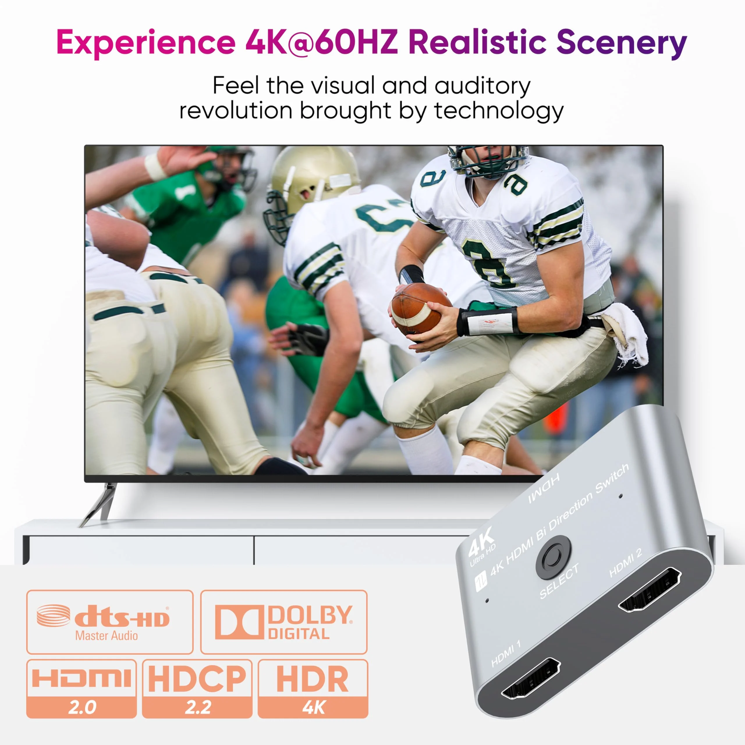 HDMI Switch 2 in 1 Out, HDMI Switcher 1 in 2 Out 4K@60HZ, Bi-Directional Aluminum HDMI Splitter for 2 Computers Monitor Compatible with PS5/4, PC, Xbox Series and More 1 Pack Grey - Image 5