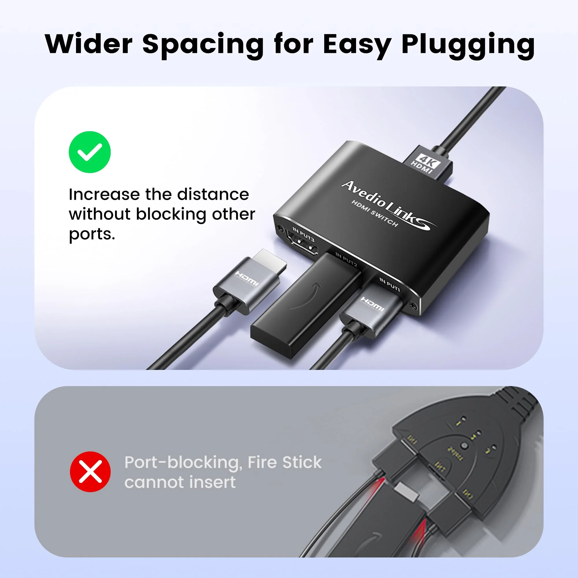HDMI Switch 3-Port 4K@60Hz Aluminum Alloy[with 4FT HDMI 2.0 Cable], avedio links 4K HDMI Switcher, 3 Way HDMI Selector Switch, HDMI Switch 3 in 1 Out Support HDCP 2.2, HDR 10, for PS5, PS4 (Black) Aluminum Alloy 4K@60Hz 3x1 Black - Image 3