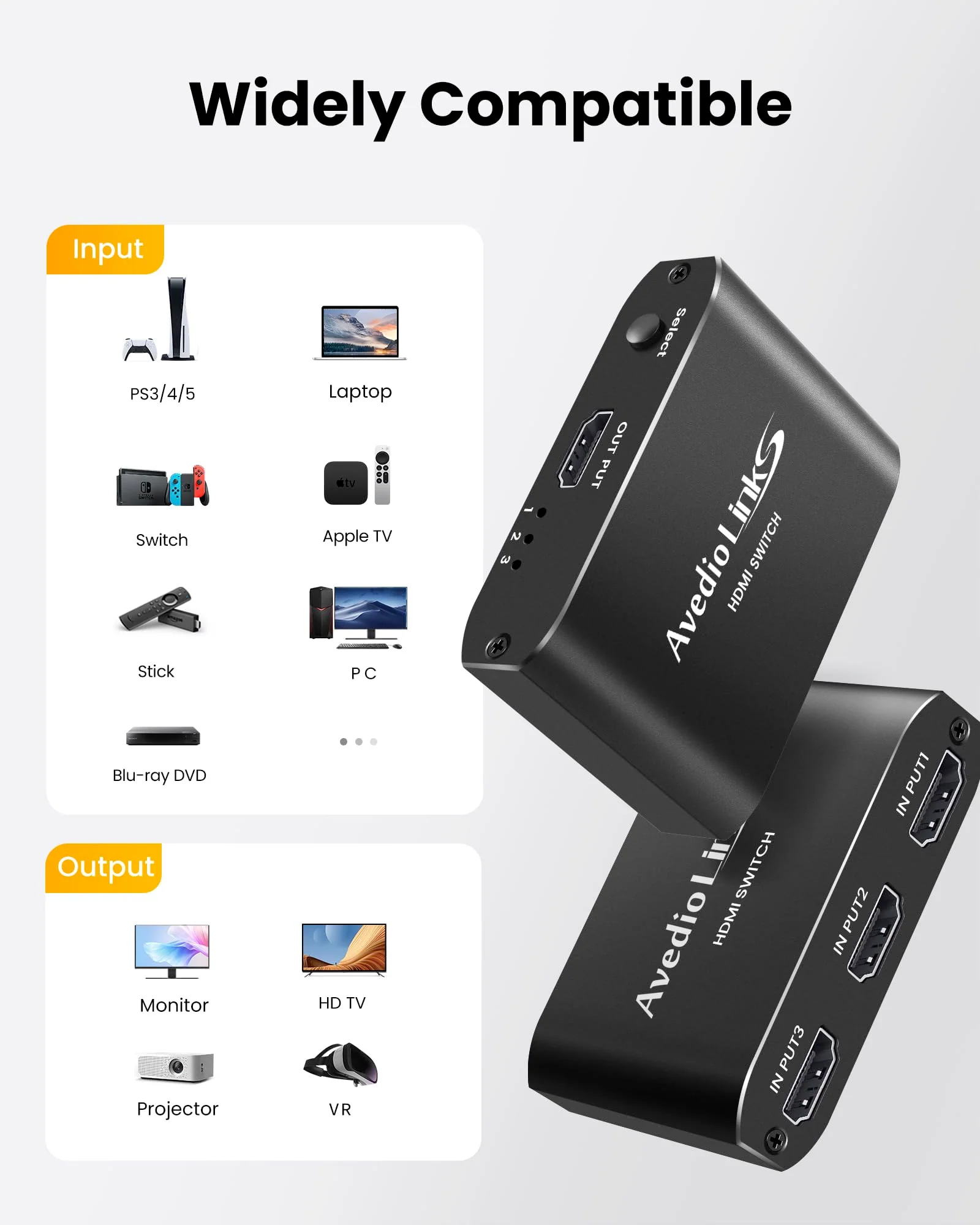 HDMI Switch 3-Port 4K@60Hz Aluminum Alloy[with 4FT HDMI 2.0 Cable], avedio links 4K HDMI Switcher, 3 Way HDMI Selector Switch, HDMI Switch 3 in 1 Out Support HDCP 2.2, HDR 10, for PS5, PS4 (Black) Aluminum Alloy 4K@60Hz 3x1 Black - Image 8