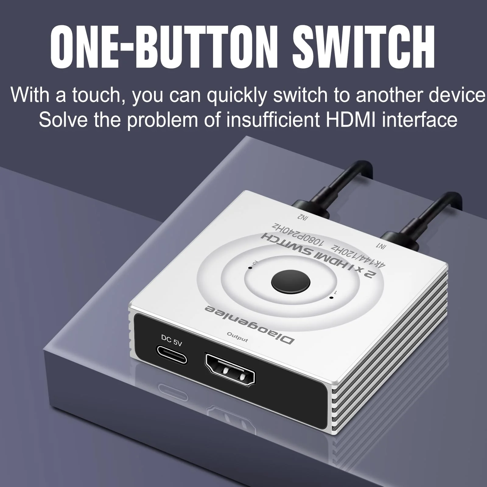HDMI Switch 4K@120hz，2 in 1 Out switcher Splitter 4Kx2K@120hz，4K@144hz,1080p@240hz,HDMI 2.0b 2x1,Aluminum Shell, Compatible with PS4 PS5, Xbox, Fire Stick, Apple TV, Roku, PC, TV - Image 6