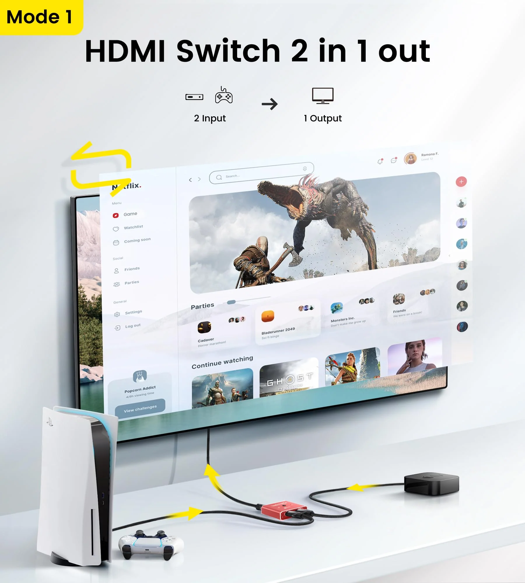 HDMI Switch 4K 120Hz, avedio links 8K HDMI 2.1 Switch Splitter 2 in 1 Out, Aluminum Alloy Bi-Directional Switcher Support Ultra HD 8K@60Hz 4K@144Hz High Speed 48Gbps (Red) - Image 4