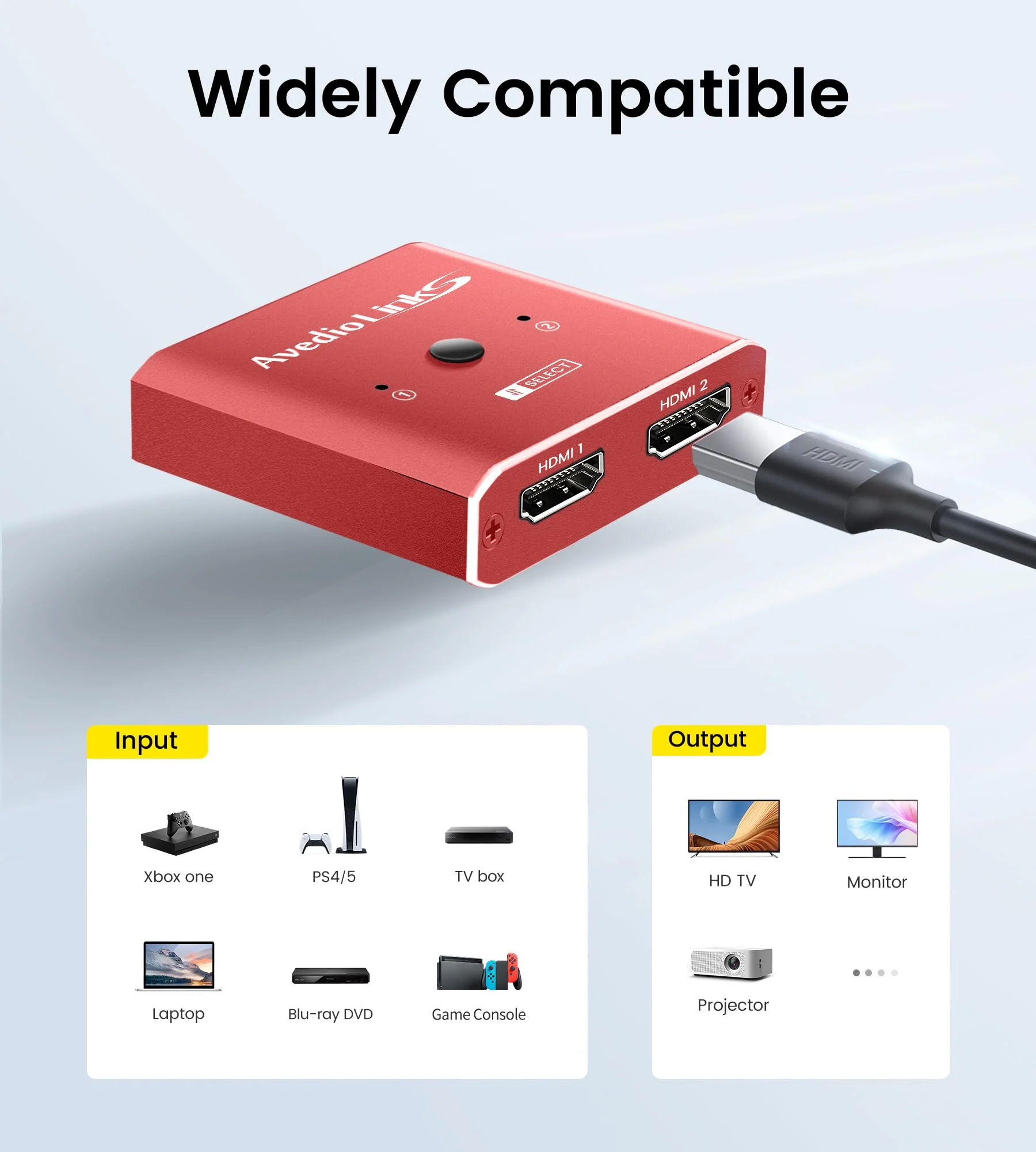 HDMI Switch 4K 120Hz, avedio links 8K HDMI 2.1 Switch Splitter 2 in 1 Out, Aluminum Alloy Bi-Directional Switcher Support Ultra HD 8K@60Hz 4K@144Hz High Speed 48Gbps (Red) - Image 7
