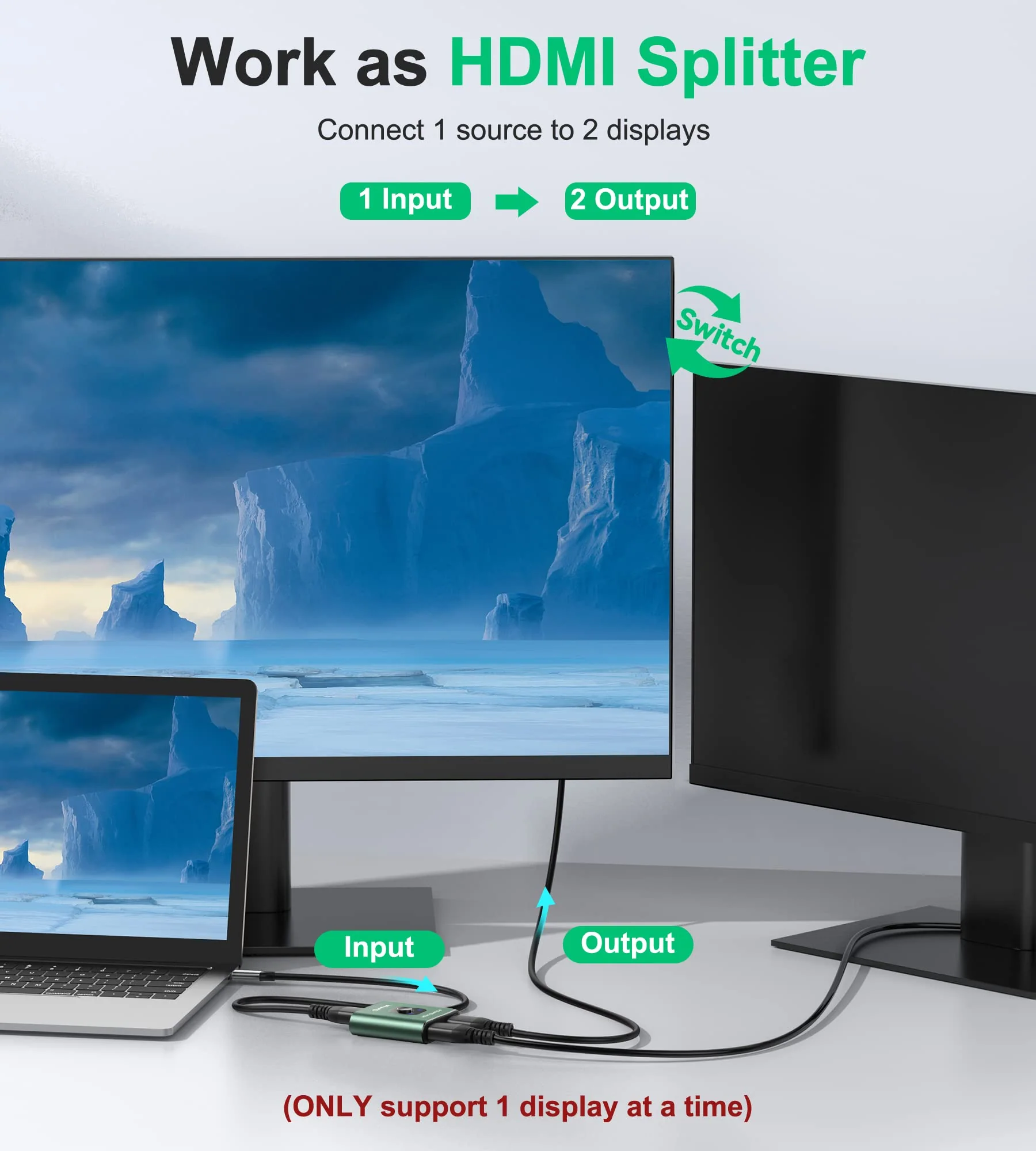 HDMI Switch 4k@60hz Splitter, GANA Aluminum Bidirectional HDMI Switcher 2 in 1 Out, Manual HDMI Hub Supports HD Compatible with Xbox PS5/4/3 Blu-Ray Player Fire Stick Roku Green - Image 3