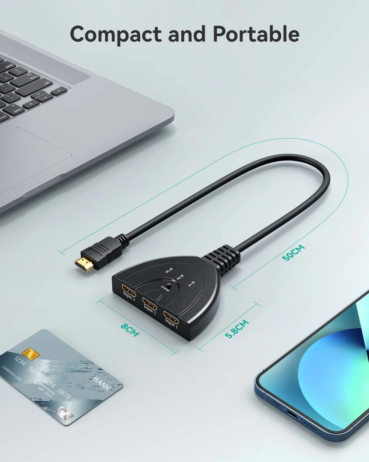 HDMI Switch 4K, VILCOME 3 Port HDMI Switcher 3x1 HDMI Splitter Hub 3 in 1 Out with Pigtail Cable Supports 4K 3D HD 1080P for Xbox PS4 Roku HDTV 1.25FT Cable - Image 6