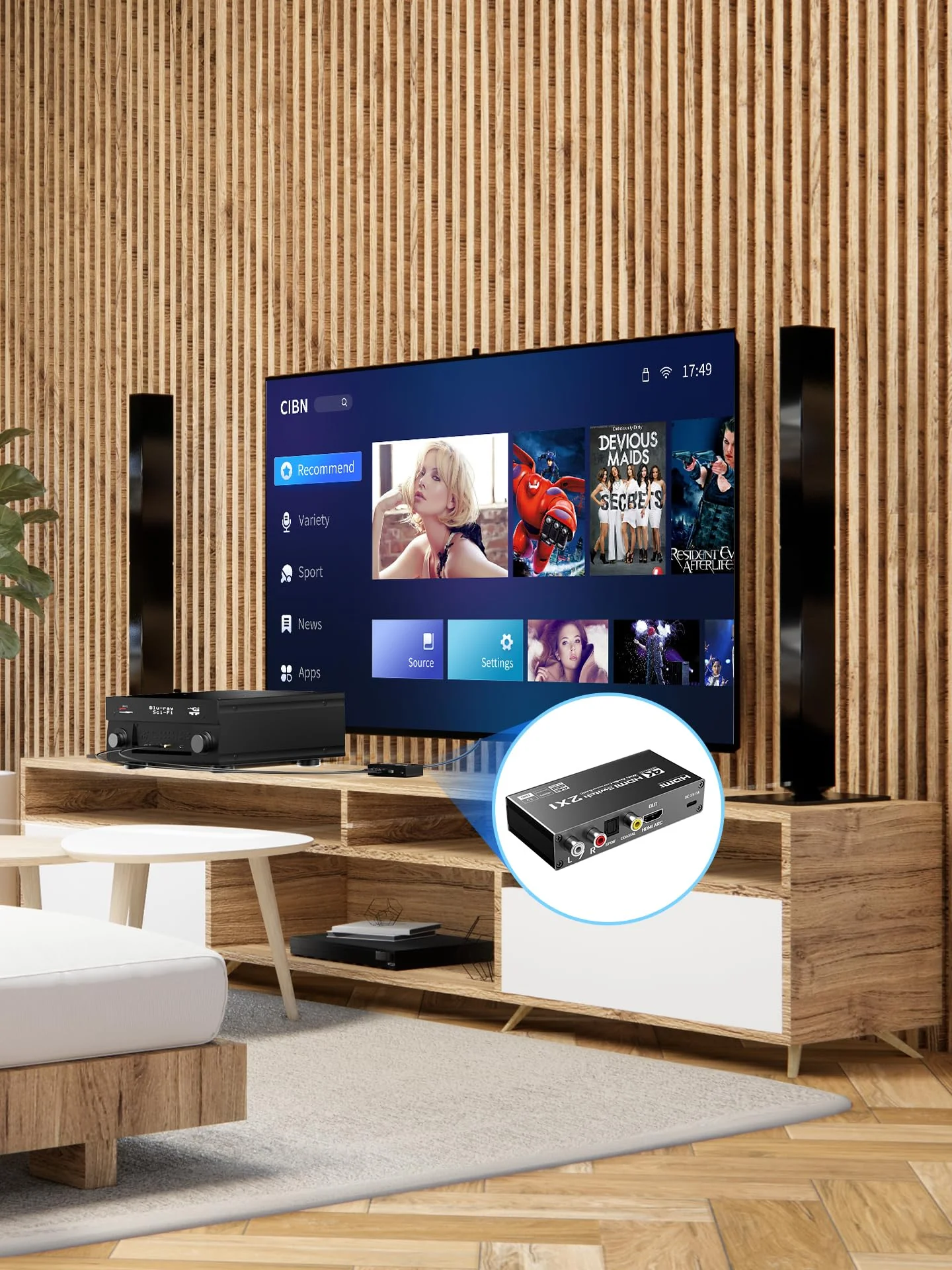 HDMI Switch eARC Audio Extractor, 4K@60hz HDMI Audio Splitter with Remote, Support 7.1 Channel Audio/Optical Toslink SPDIF/Coaxial Converter HDR (Black) Black - Image 6