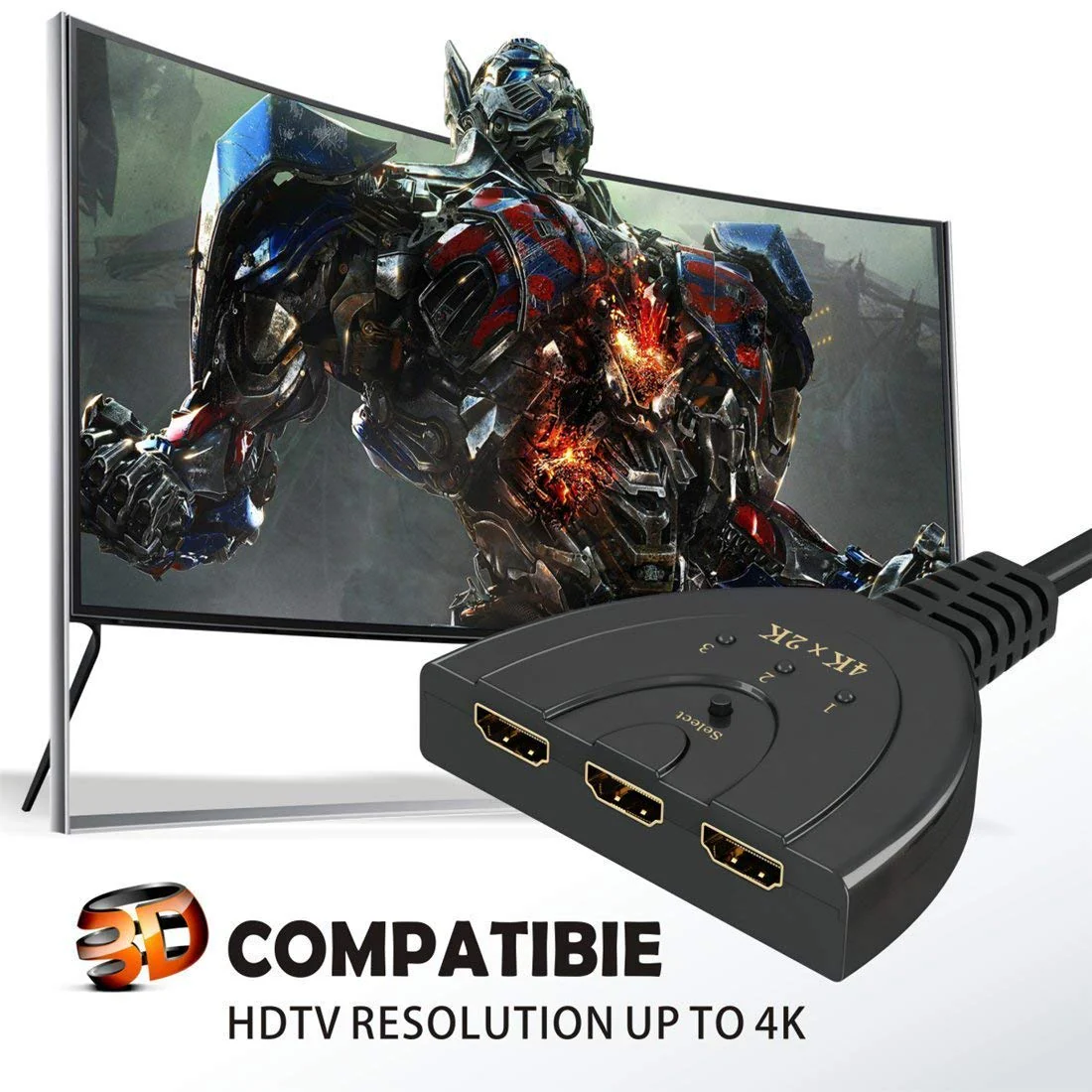 HDMI Switch,GANA 3 Port 4K HDMI Switch 3x1 Switch Splitter with Pigtail Cable Supports Full HD 4K 1080P 3D Player - Image 6