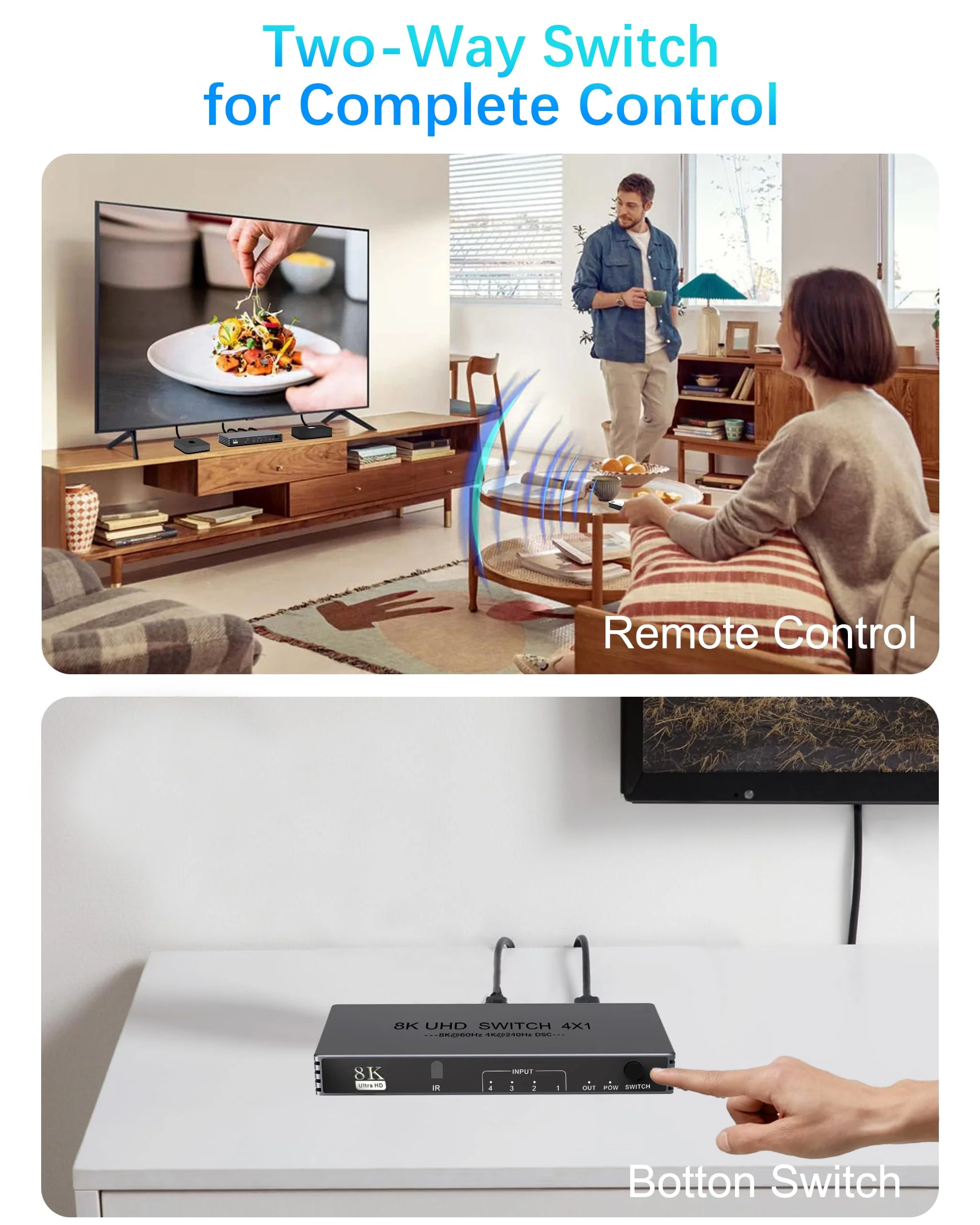 HDMI Switcher 4 in 1 Out - New Upgrade 8K@60Hz 4K@240Hz/144Hz/120Hz HDMI Switch with Remote Support HDCP2.3/HDR10, for PS5/PS4 Xbox Nintendo Roku Apple TV Fire Stick 8K HDMI2.1 Splitter - Image 3