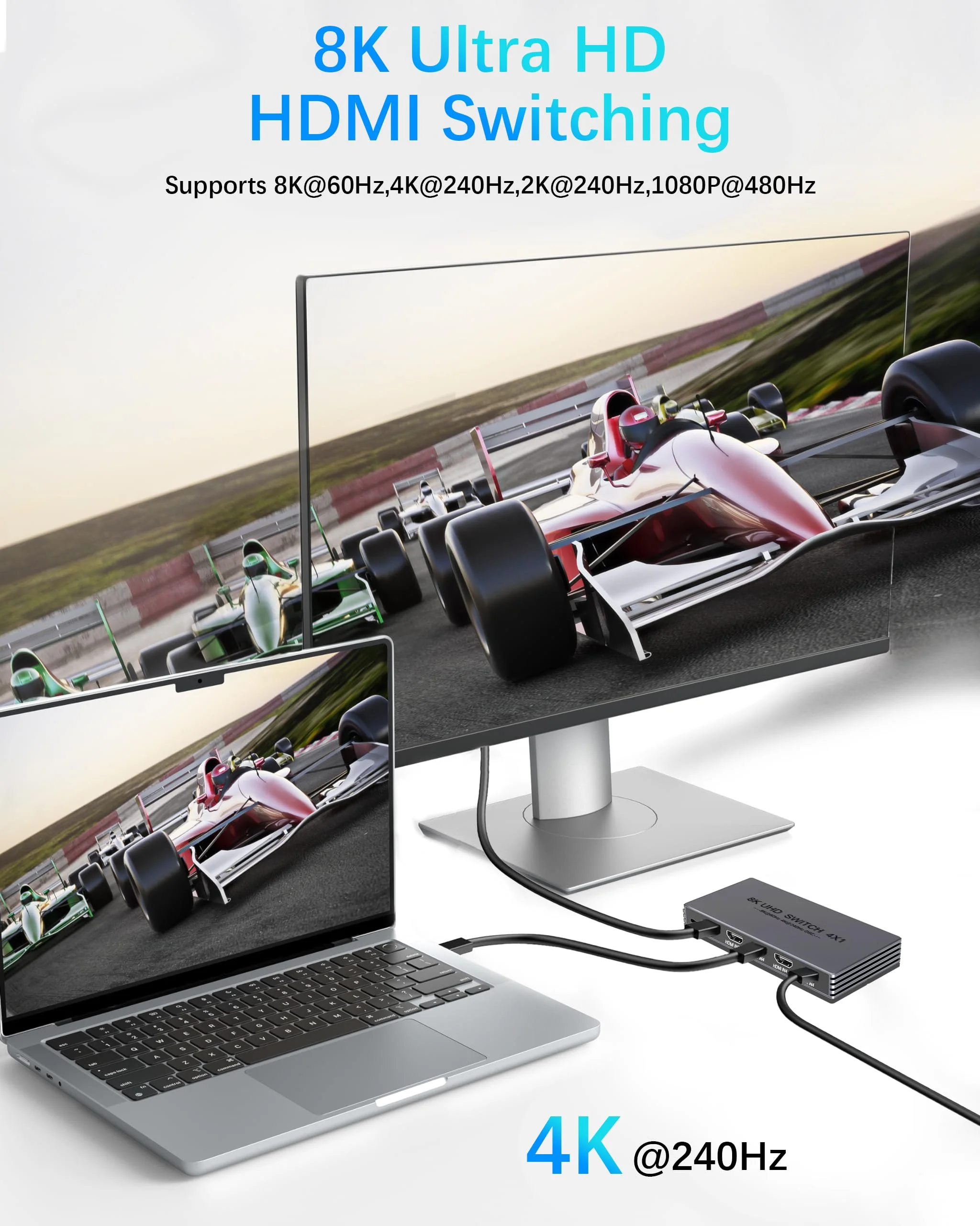 HDMI Switcher 4 in 1 Out - New Upgrade 8K@60Hz 4K@240Hz/144Hz/120Hz HDMI Switch with Remote Support HDCP2.3/HDR10, for PS5/PS4 Xbox Nintendo Roku Apple TV Fire Stick 8K HDMI2.1 Splitter - Image 4