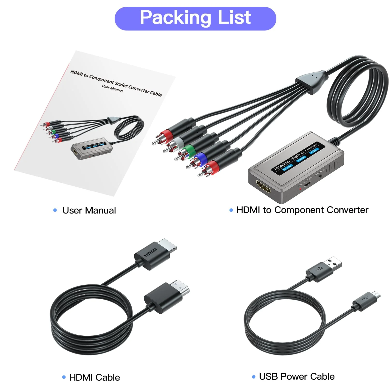 HDMI to Component Converter with Scaler Function, 1080P HDMI to YPbPr Converter Supports 1080i HD Input Grey - Image 7