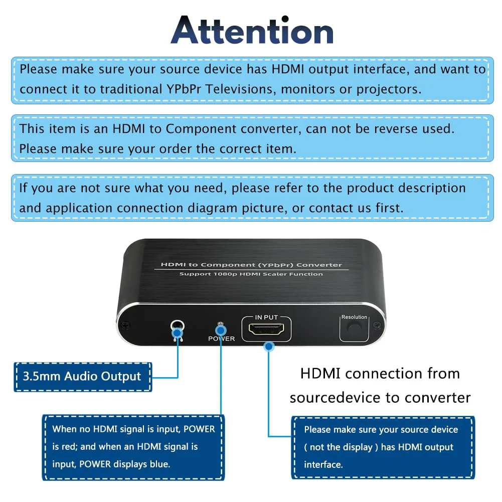 HDMI to Component Converter with Scaler Function, HDMI to YPbPr 5RCA RGB Scaler Adapter V1.4 with R/L Audio Output Support for MacBook TV Blu-Ray DVD PS4 DVD, PSP, Xbox 360,Amazon Fire TV - Image 4