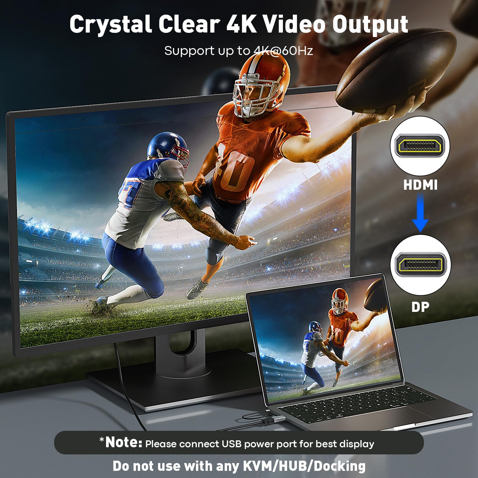HDMI to DisplayPort Adapter (4K 60Hz,1080p 120Hz) Uni-Directional HDMI Male to DP Female Converter [2 Pack] for Monitor Compatible with GPU,Laptop,AMD,NVIDIA,PS5,Xbox More 3.92 inch - Image 2