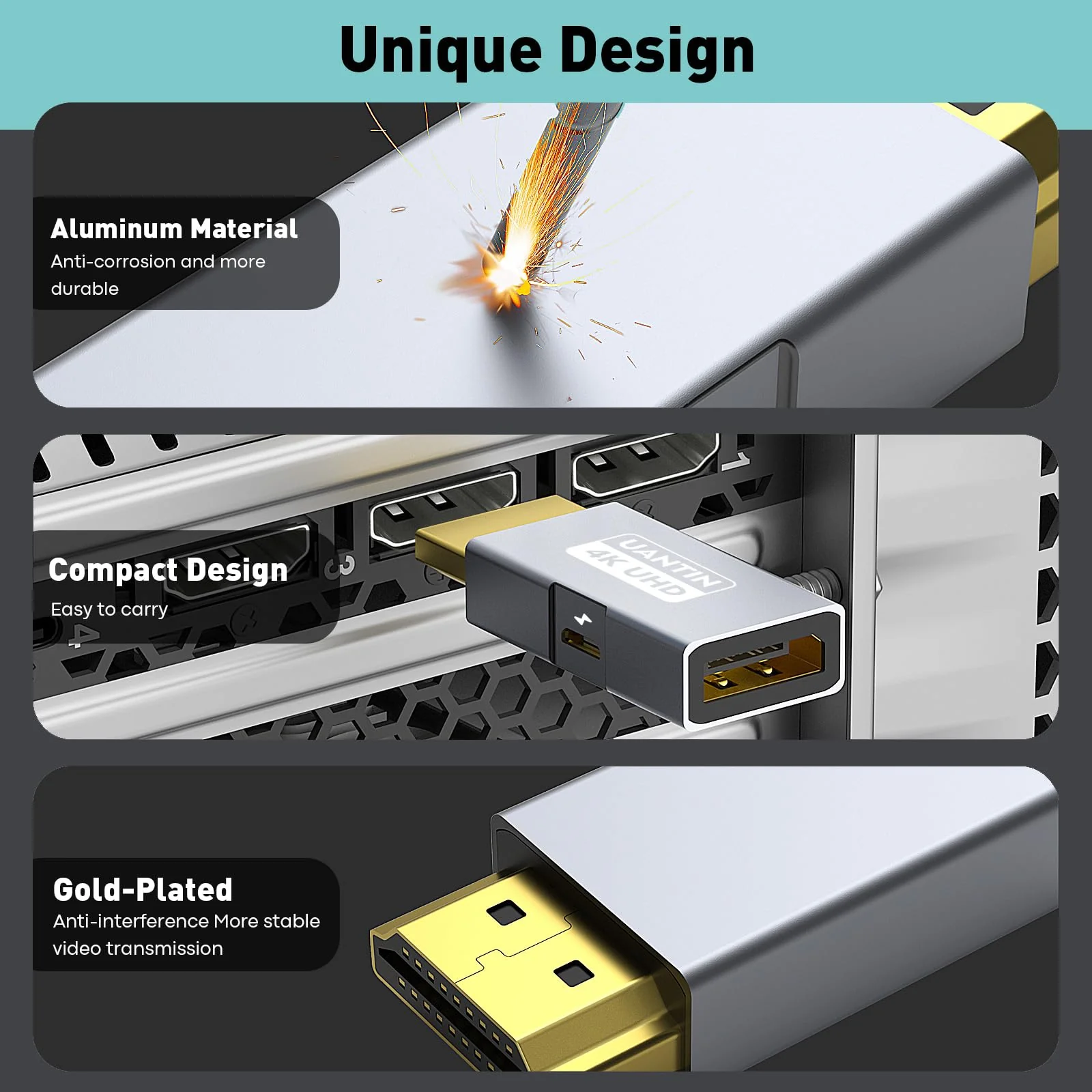 HDMI to DisplayPort Adapter (4K 60Hz,1080p 120Hz) Uni-Directional HDMI Male to DP Female Converter for Monitor Compatible with GPU,Laptop,AMD,NVIDIA,PS5,Xbox and More - 1 Pack 1.96 inch - Image 4