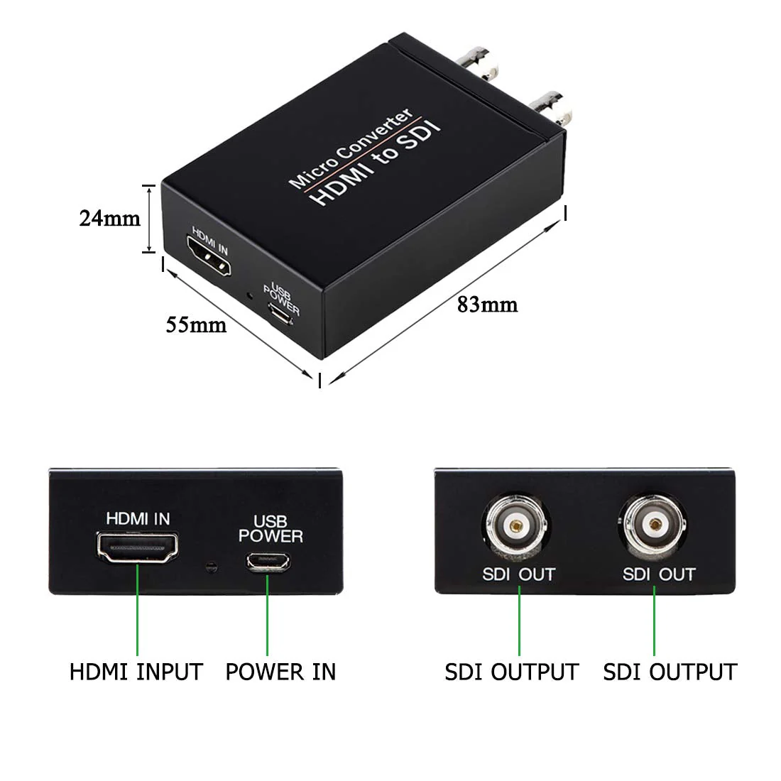 HDMI to SDI Converter, HDMI in Two SDI Output SD HD 3G-SDI Video Adapter Auto Format Detection Video Converter Stereo Audio Embedder for Camera HDMI to SDI - Image 6
