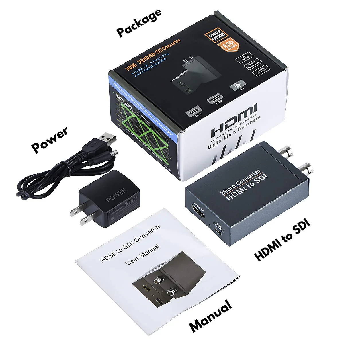 HDMI to SDI Converter, Micro Converter One HDMI in Two SDI Output (with Power Supply Adapter, Audio Embedder Support HDMI 1.3, 3G/HD-SDI Auto Format Detection Extender for Camera CCTV HDMI to SDI - Image 6