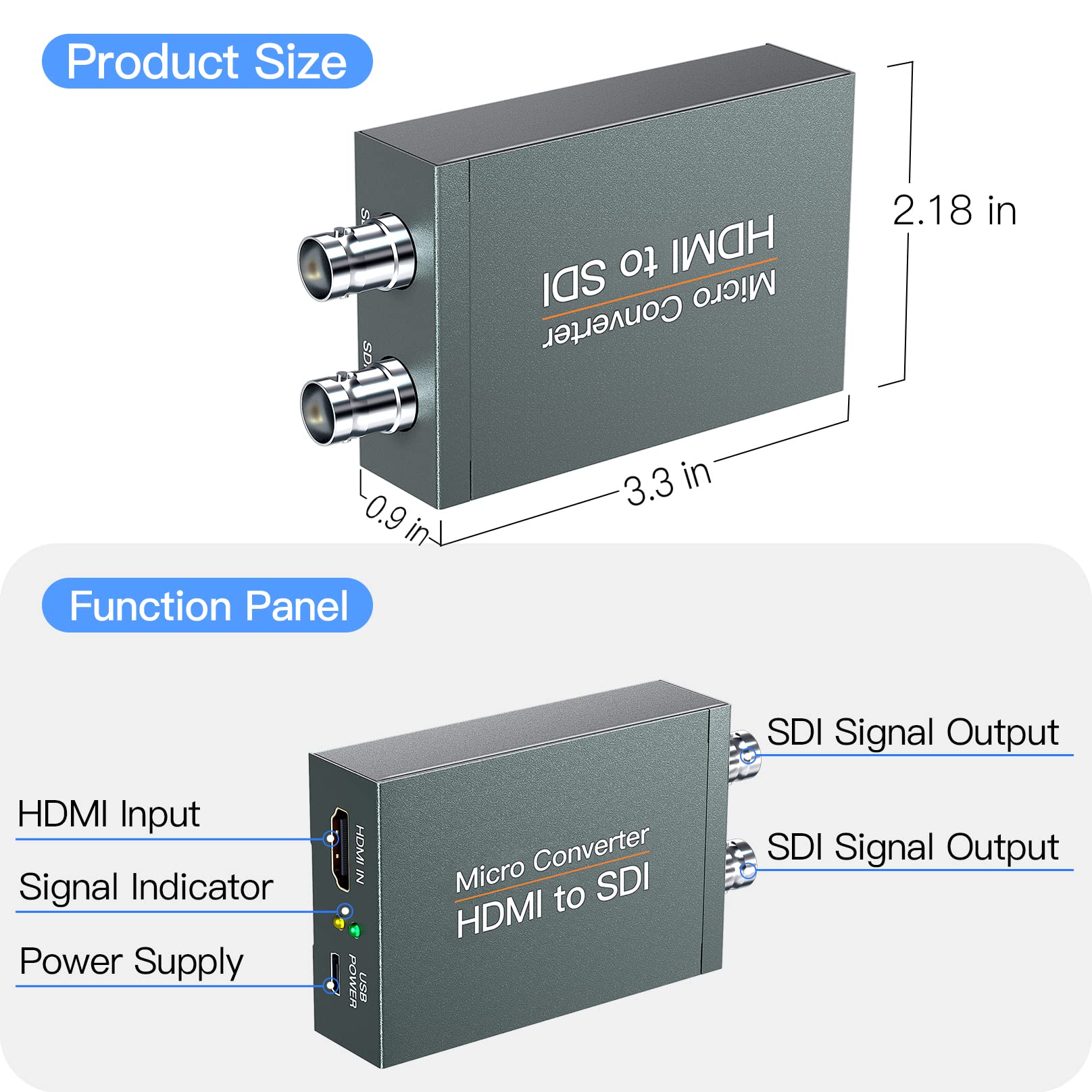 HDMI to SDI, HDMI to 3G-SDI/HD-SDI Converter, Audio Embedder 2 Way SDI Converter Dual SDI Output Adapter Support 1080P for Camera Home Theater - Image 6
