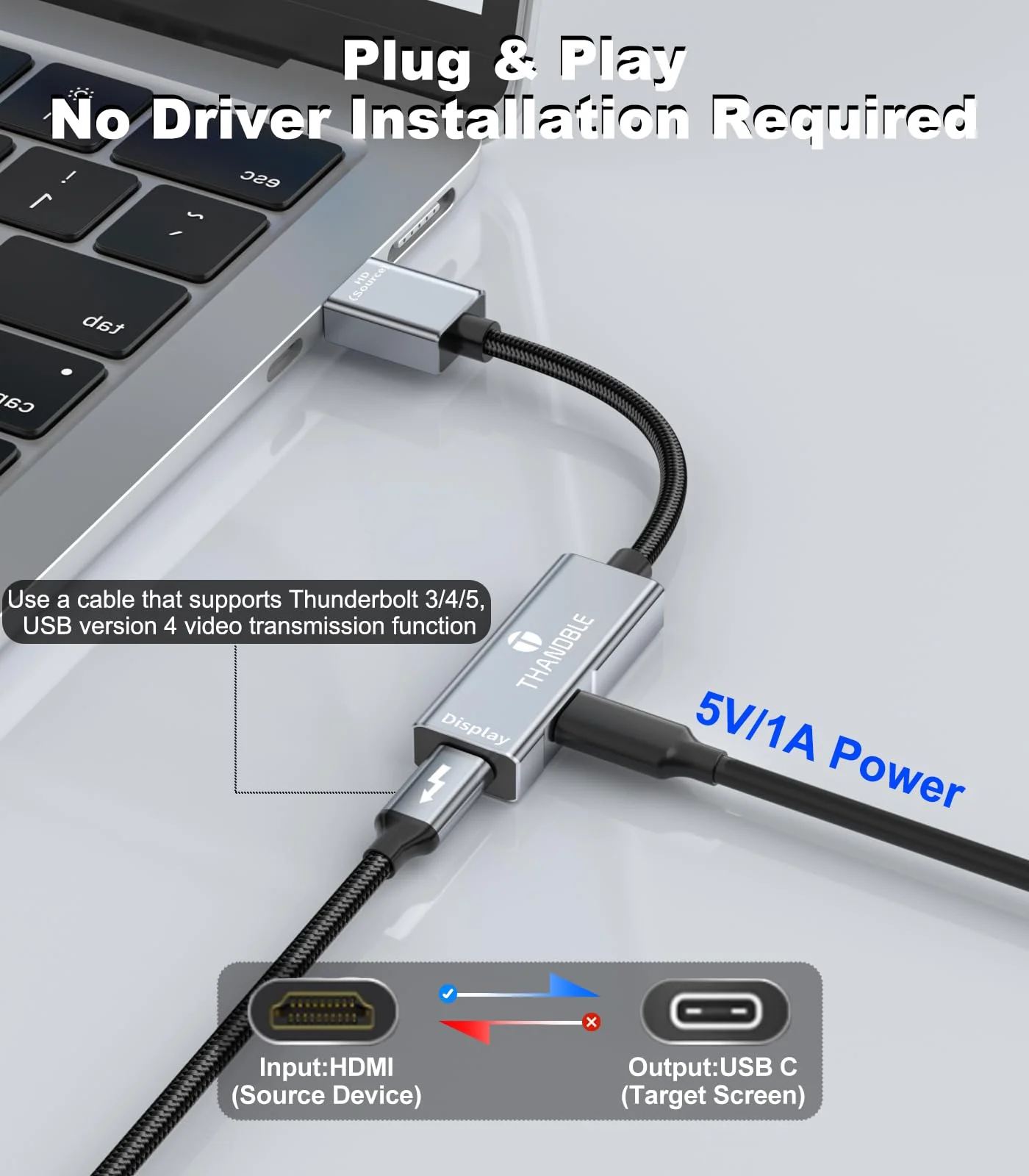 HDMI to USB C Adapter 4K60Hz, Unidirectional HDMI Male (Source) to USB C Female (Display) for Portable Monitor, AR Glasses XREAL One/Air 2 Pro/VITURE Pro/Rokid, PS4/5, Xbox, Switch, ROG Ally - Image 4