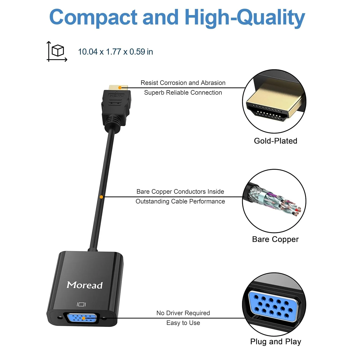 HDMI to VGA, 5 Pack, Gold-Plated HDMI to VGA Adapter (Male to Female) for Computer, Desktop, Laptop, PC, Monitor, Projector, HDTV, Chromebook, Raspberry Pi, Roku, Xbox and More - Black - Image 5