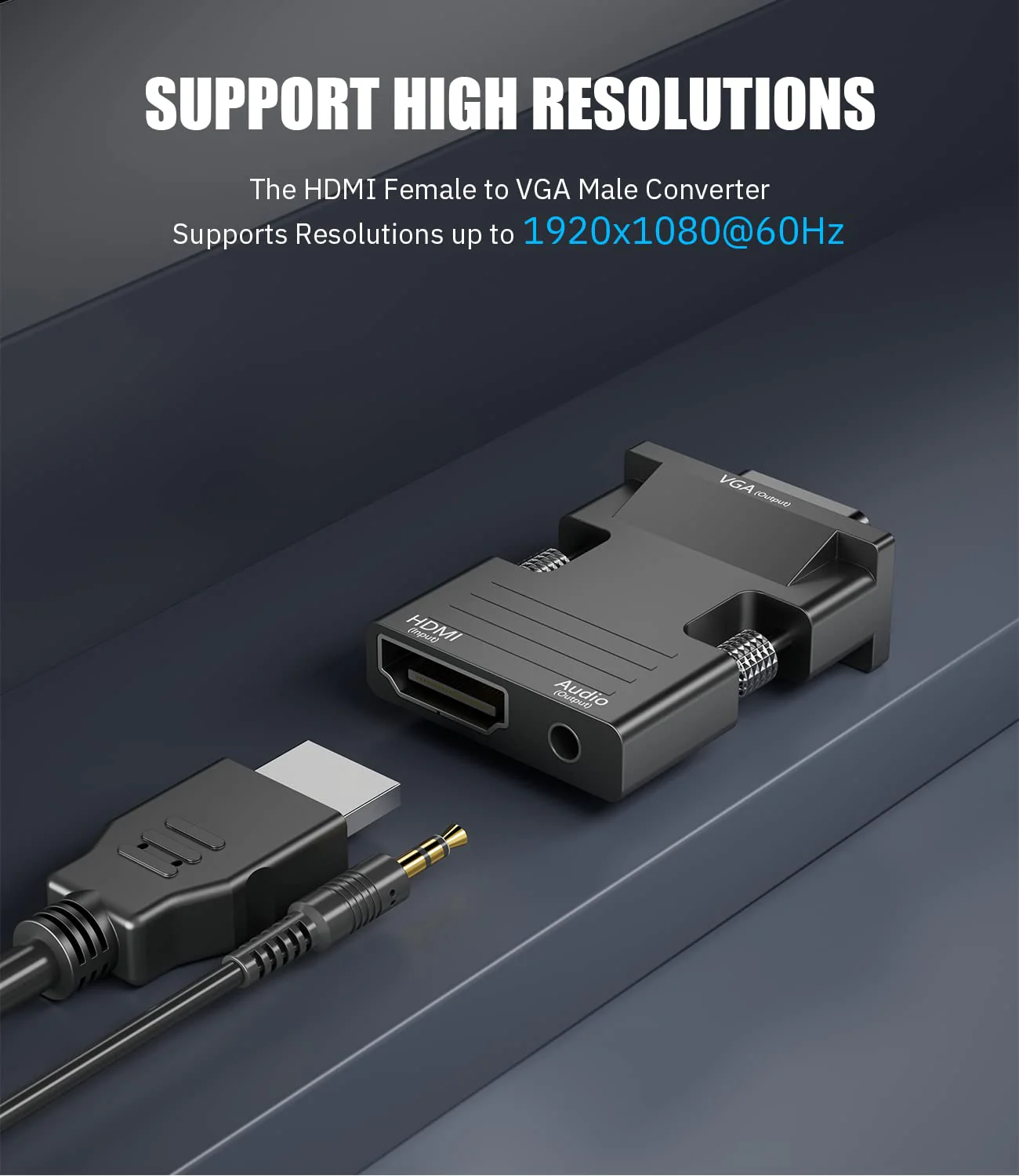 HDMI to VGA Adapter Converter, Audio Output Computer Set-top Box Connector Dongle for Laptop, PC, Monitor, Projector, HDTV, Chromebook, Roku, Xbox -3.5mm Stereo Cable Included - Image 3