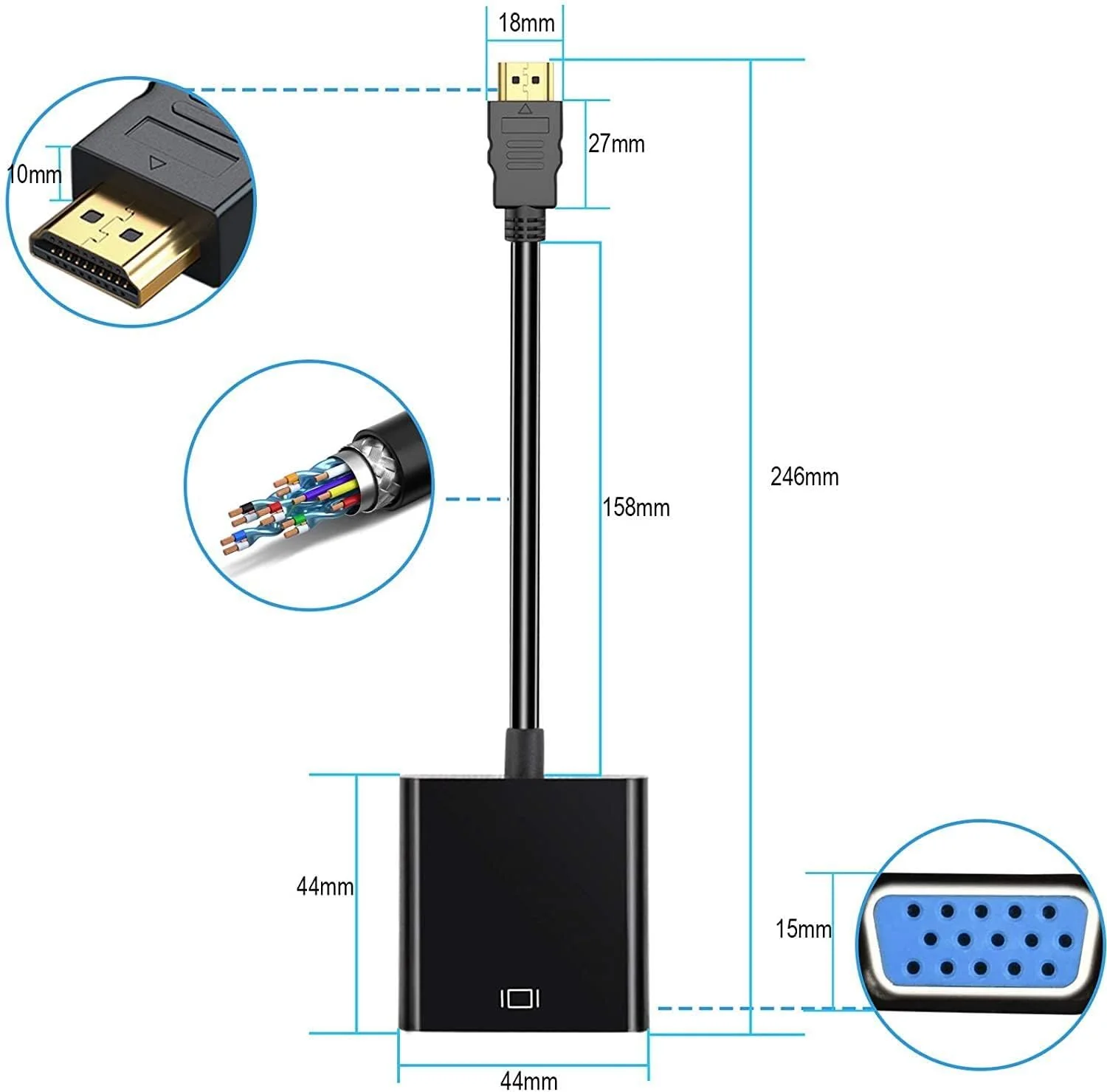 HDMI to VGA Adapter, Gold-Plated HDMI to VGA Converter (Male to Female), HDMI Adapter Compatible for Computer, Laptop, PC, Monitor, Projector, HDTV, Chromebook, Raspberry Pi, Roku, Xbox and More 1 pack - Image 4