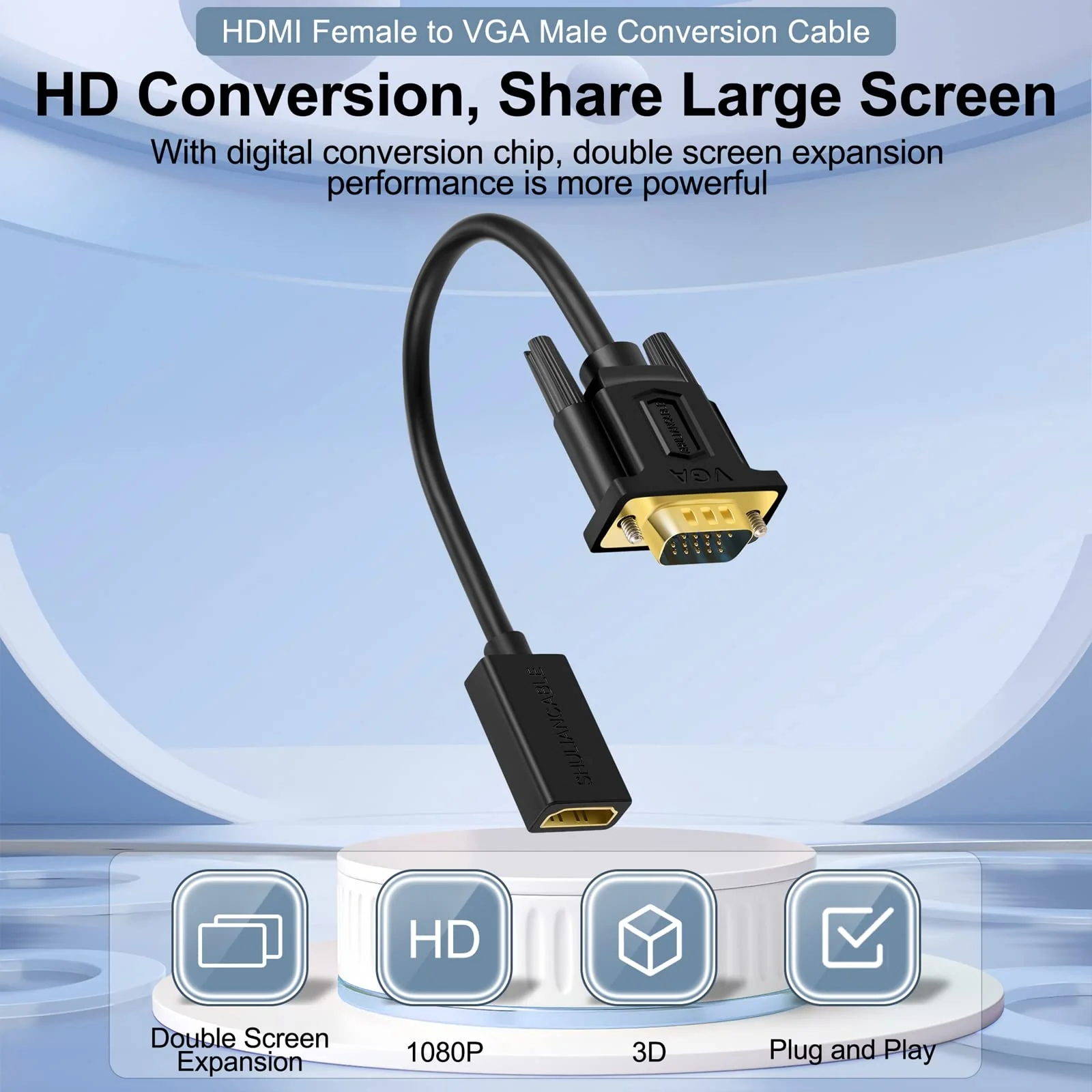 HDMI to VGA, HDMI to VGA Adapter (Female to Male) Compatible with Monitor, PC, Xbox, TV Stick, Raspberry Pi, Roku, Computer, Laptop (6 Inch) 6 Inch - Image 3
