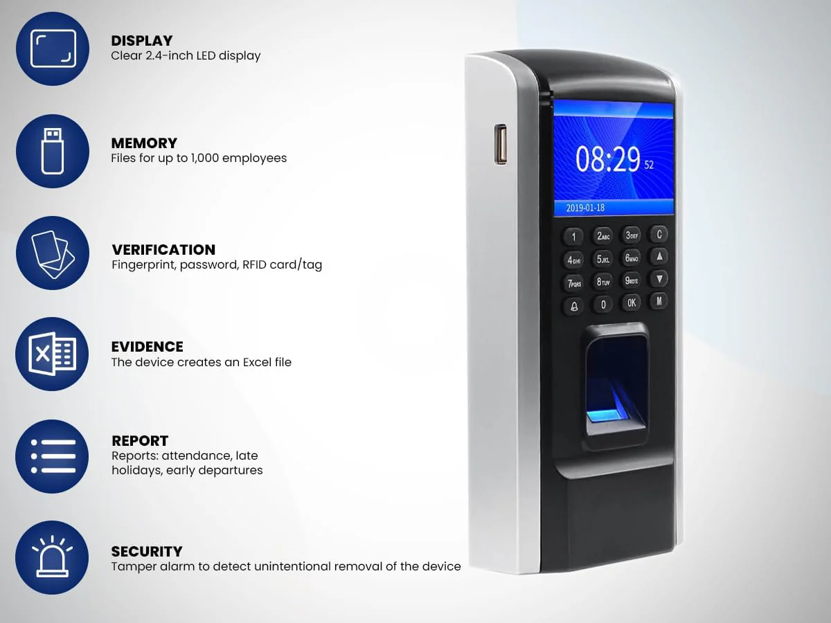 HDWR CTR12 Stamping in the Machine, Time Attendance, Timing Clock with Fingerprint, Password and 125kHz RFID Card System, Scheduling, Employee Time Attendance - Image 4
