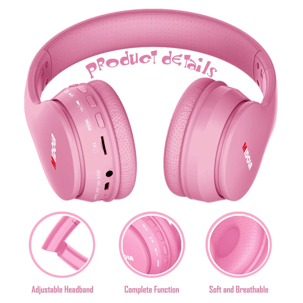 Headphones Bluetooth Wireless Kids Volume Limit 85dB /110dB Over Ear Foldable Noise Protection Headset/Wired inline AUX Cord Mic for Children Boy Girl Travel School Phone Pad Tablet PC Pink - Image 3