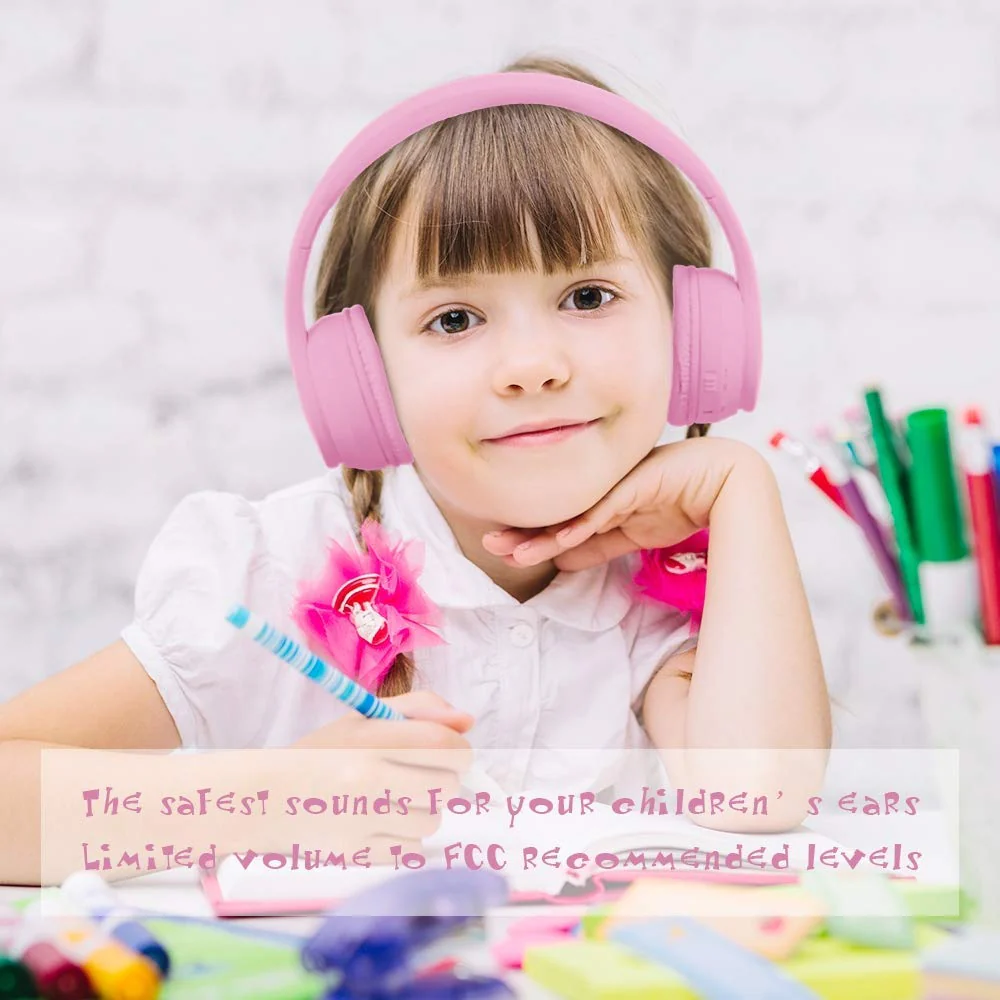 Headphones Bluetooth Wireless Kids Volume Limit 85dB /110dB Over Ear Foldable Noise Protection Headset/Wired inline AUX Cord Mic for Children Boy Girl Travel School Phone Pad Tablet PC Pink - Image 6