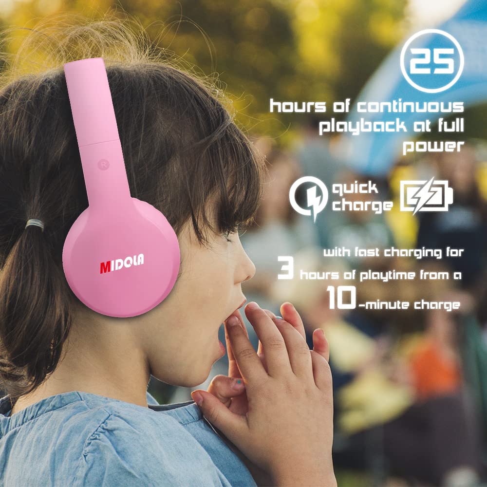 Headphones Bluetooth Wireless Kids Volume Limit 85dB /110dB Over Ear Foldable Noise Protection Headset/Wired inline AUX Cord Mic for Children Boy Girl Travel School Phone Pad Tablet PC Pink - Image 7