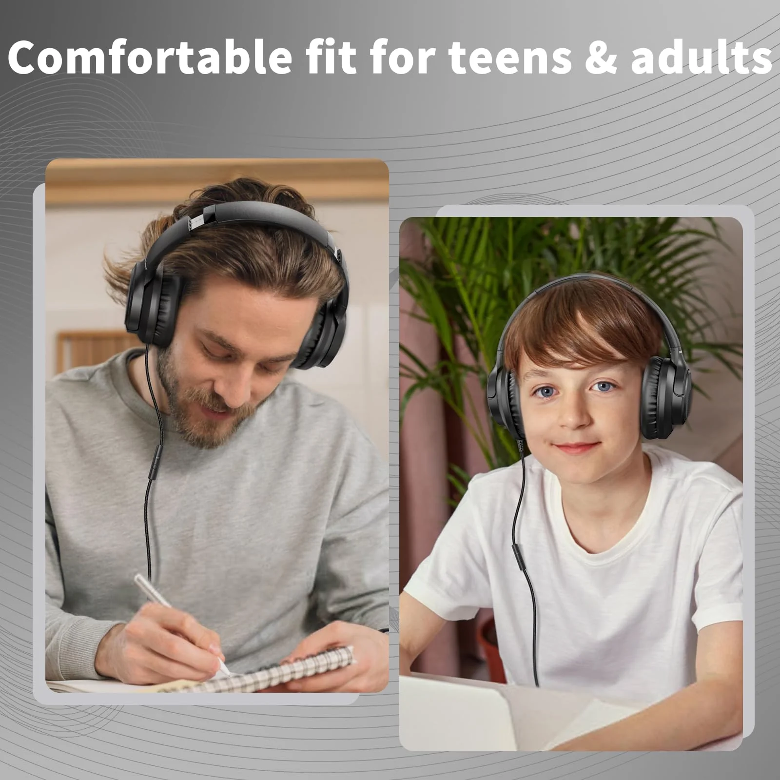 Headphones Wired with Microphone, Over Ear Foldable Headphones with 4.9ft Tangle-Free Nylon Cord, 3.5mm Plug in Headphones for Smartphone,Tablet,Computer,MP3/4 (Black) - Image 2
