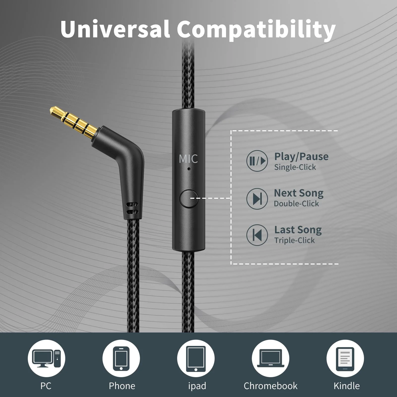 Headphones Wired with Microphone, Over Ear Foldable Headphones with 4.9ft Tangle-Free Nylon Cord, 3.5mm Plug in Headphones for Smartphone,Tablet,Computer,MP3/4 (Black) - Image 5