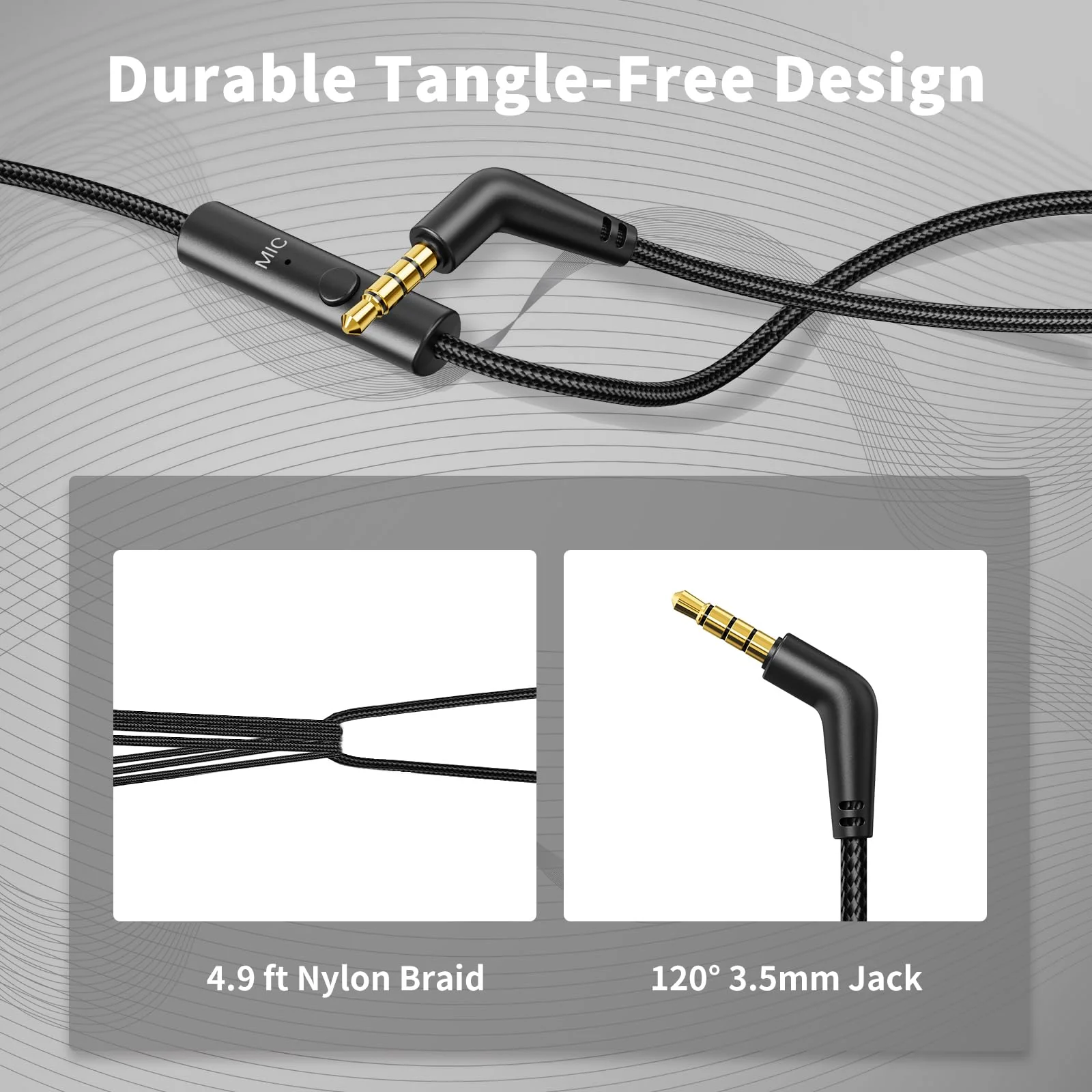 Headphones Wired with Microphone, Over Ear Foldable Headphones with 4.9ft Tangle-Free Nylon Cord, 3.5mm Plug in Headphones for Smartphone,Tablet,Computer,MP3/4 (Black) - Image 6