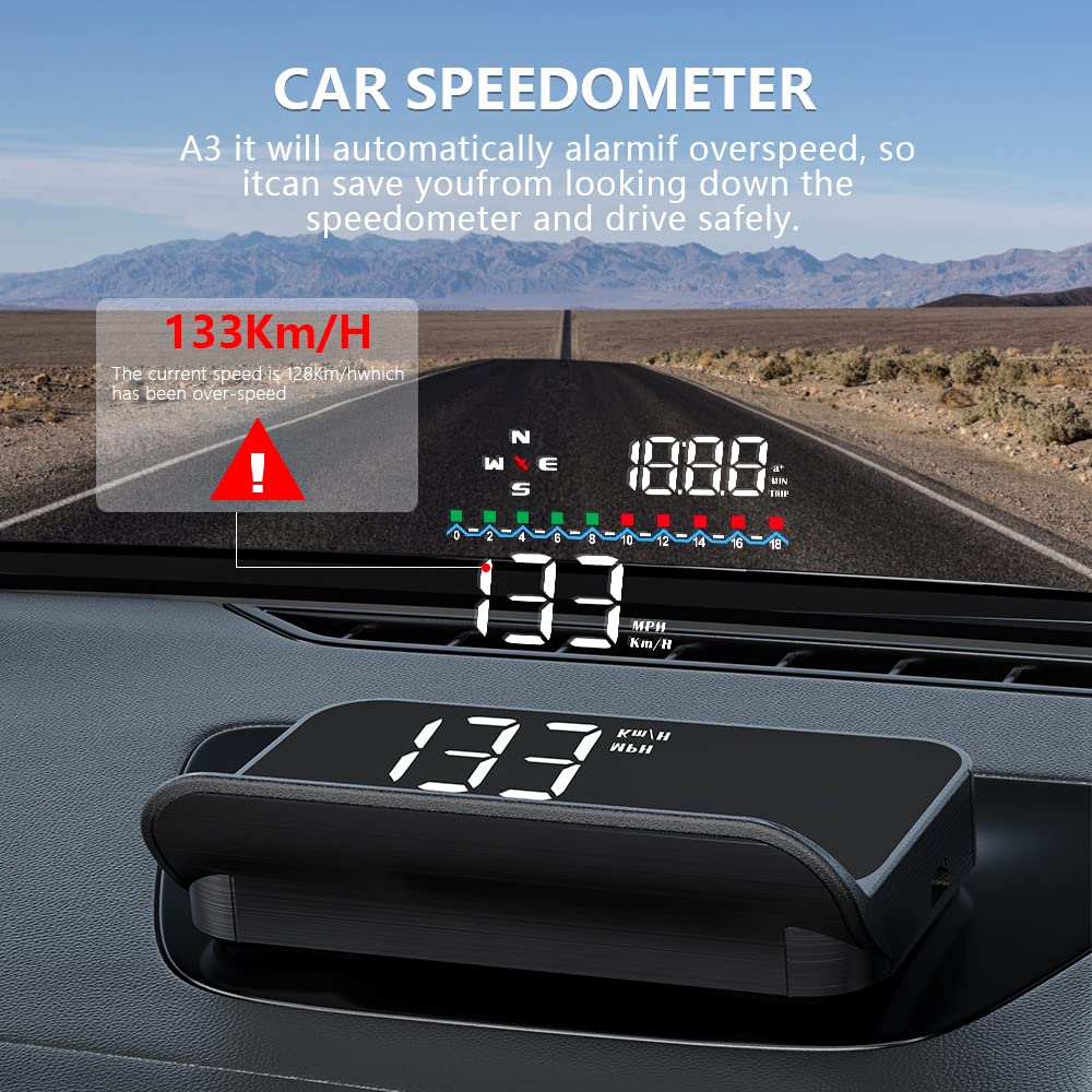 Heads Up Display with GPS Speedometer M19, Universal in-Car HUD with High Speed Warning, Fatigue Driving Alert, Voltage Alarm Speed, Driving Distance and Compass Direction - Image 6