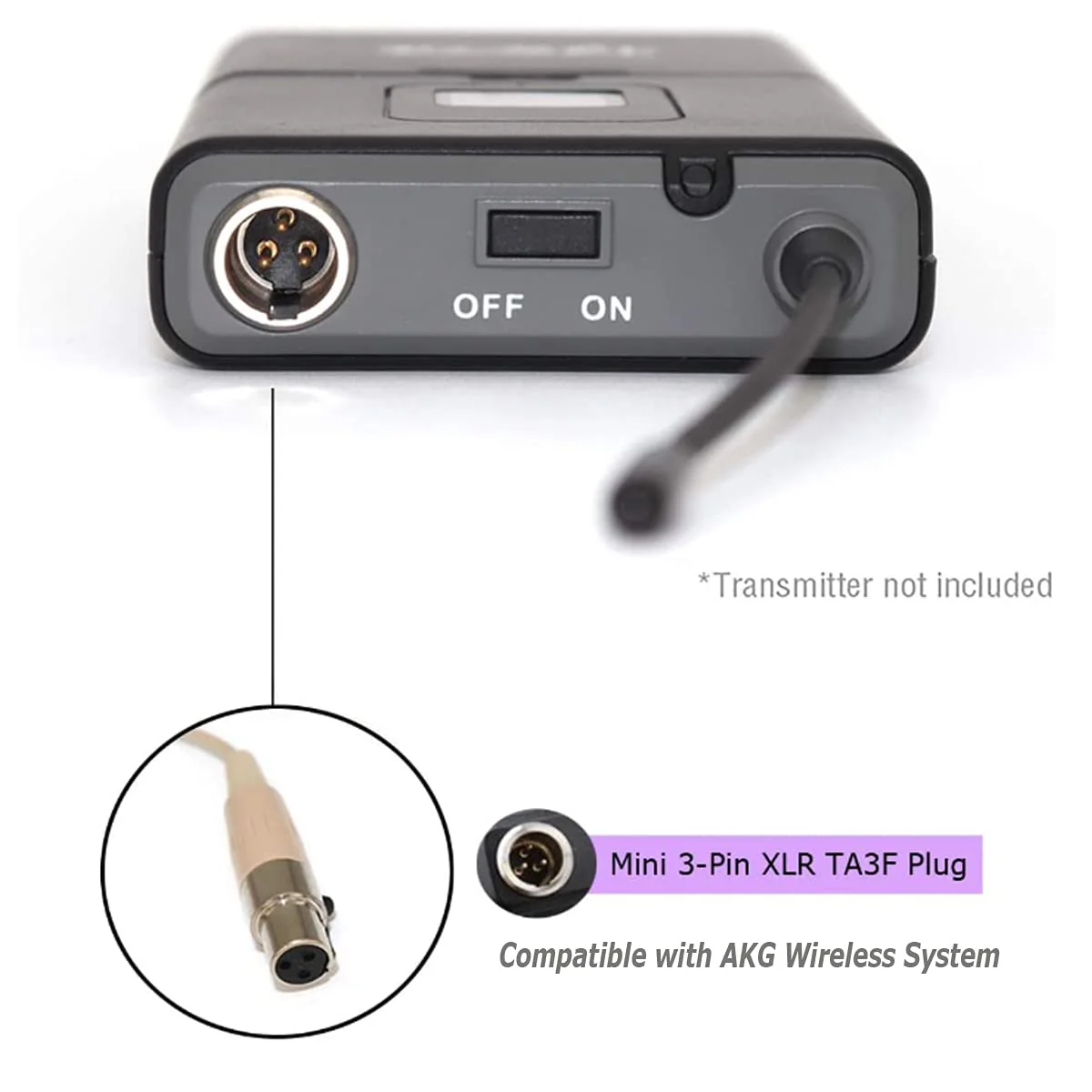 Headset Microphone Double Over Ear Earset Over Ear Headworn Mic Compatible with AKG Wireless System Bodypack Transmitter with 1.2m Cable Windscreen Mini XLR 3 Pin TA3F Plug - Image 6